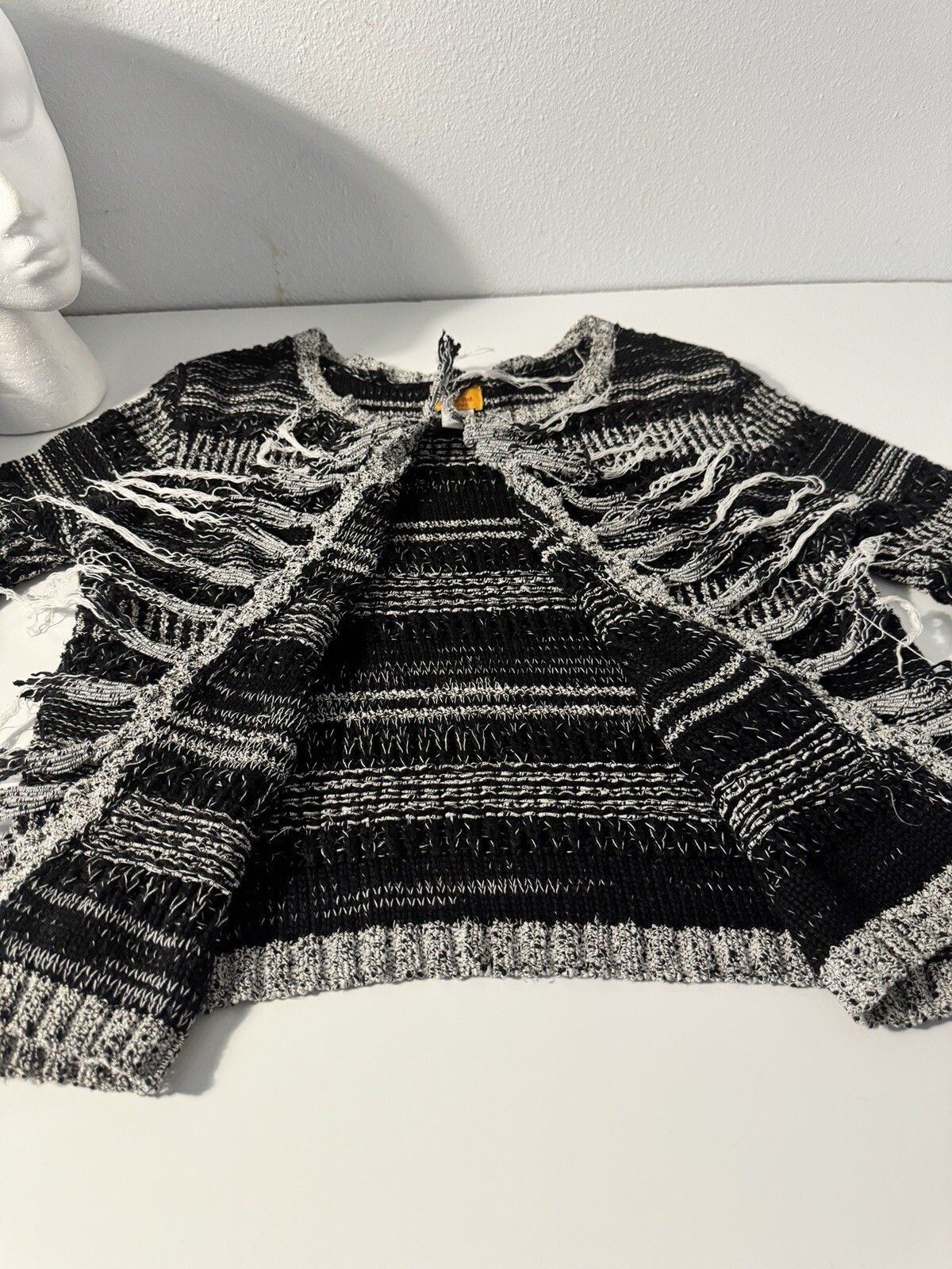Ruby Rd. Cardigan Jacket Open Frade Black White Sz PS