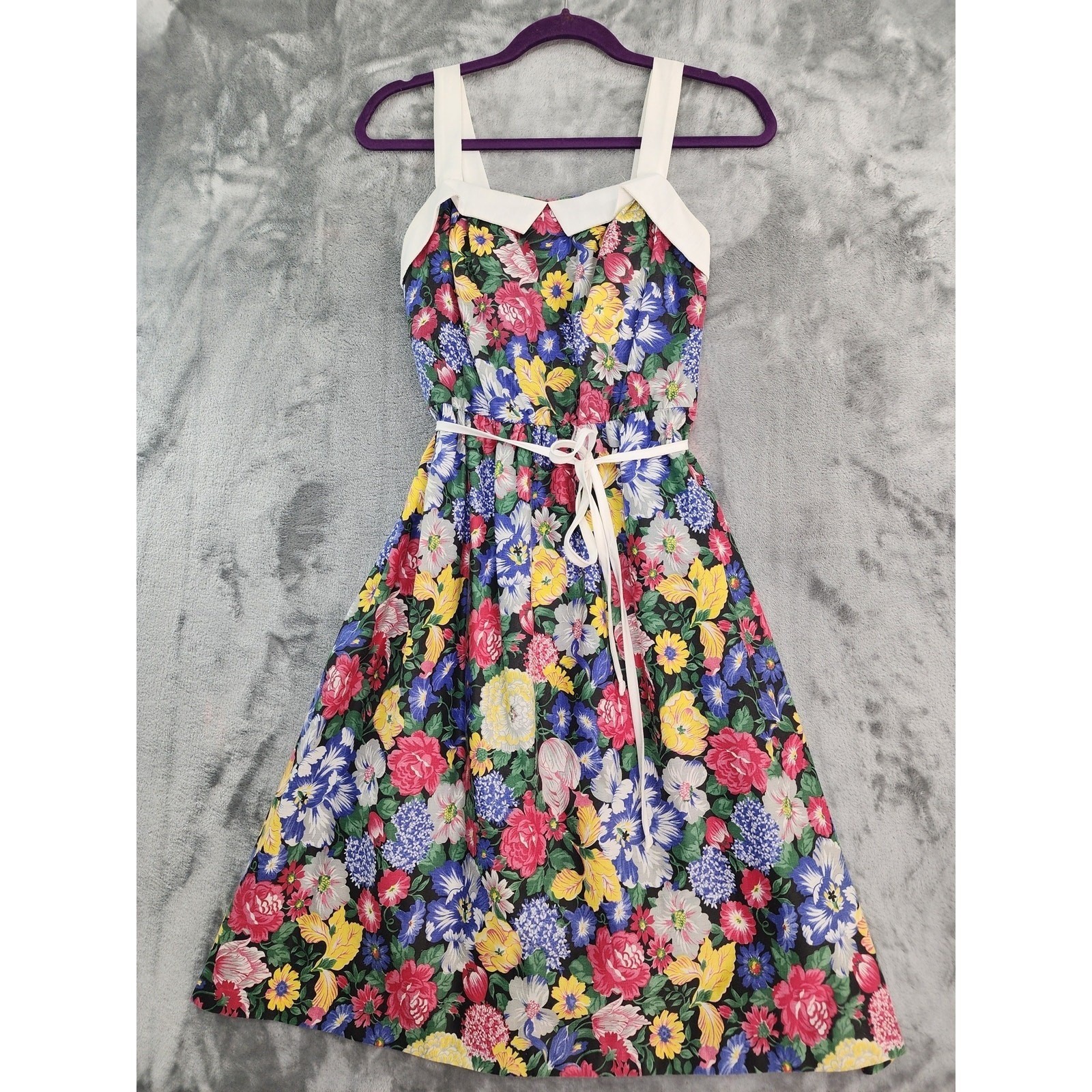 Vintage 70s DASH-ABOUT Dress Set Womens XS Multicolor Floral Sundress Jacket