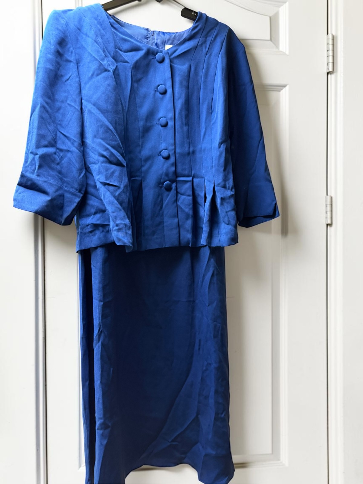 BFA Classics Women’s Blue 2pc Skirt Set Button Front Pleated 12P