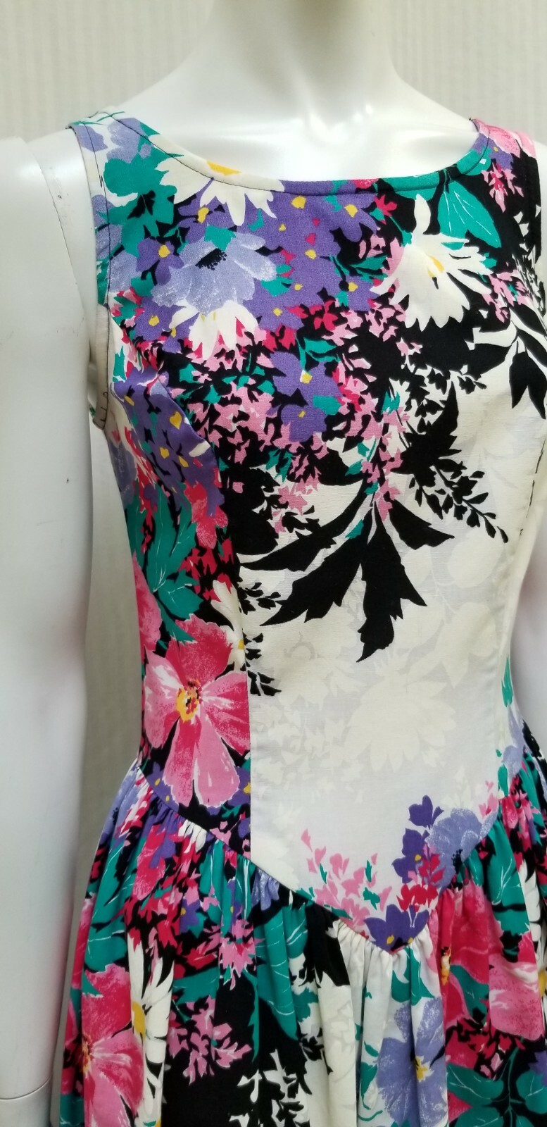 Vintage 80/90s EBER San Francisco Floral Double Bow Back Dress – Size XS/S – EUC