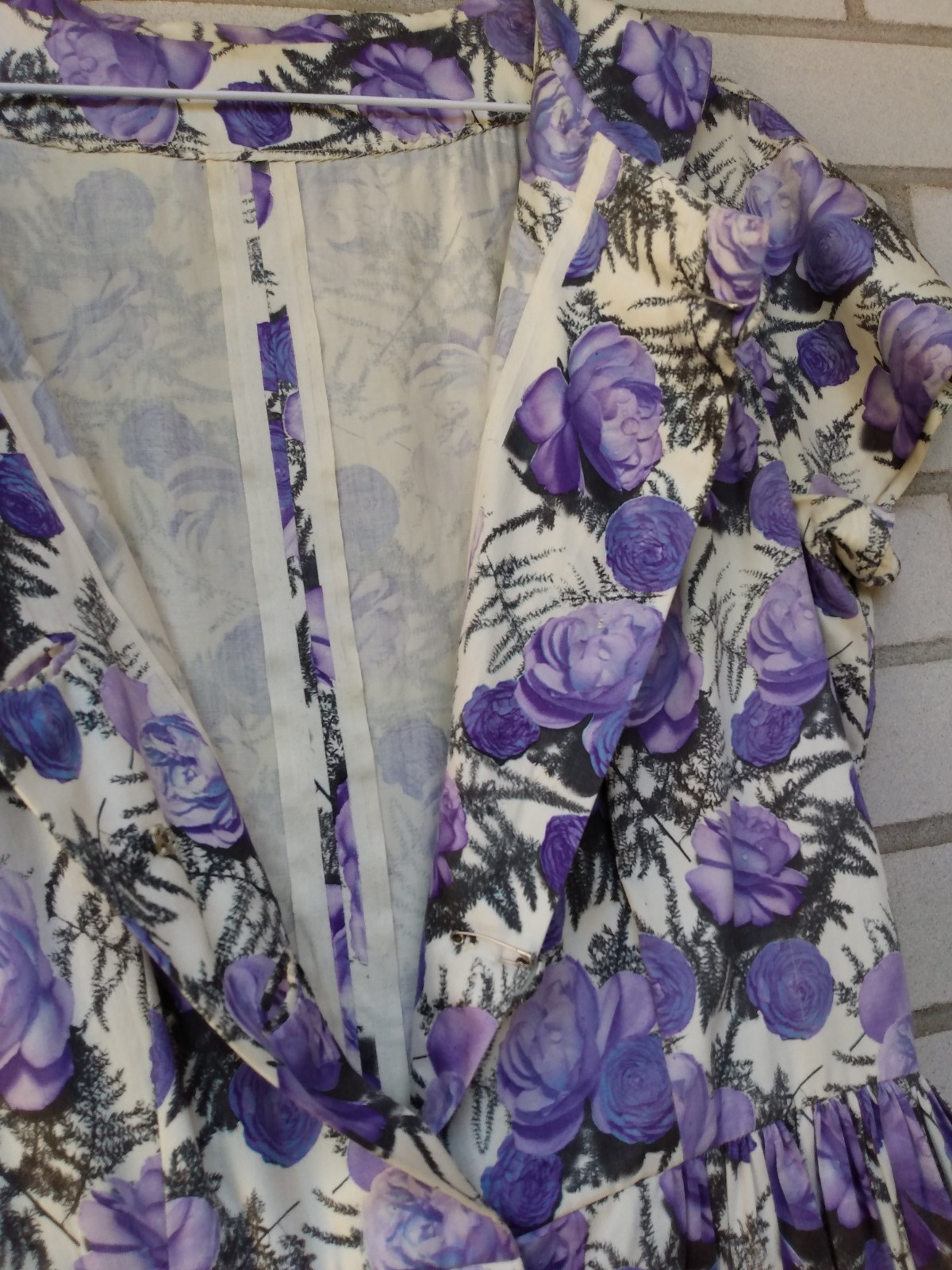 Vintage 50s Purple Rose Dress 42″ Bust 28.5″ Waist Rockabilly Tea Party 60s