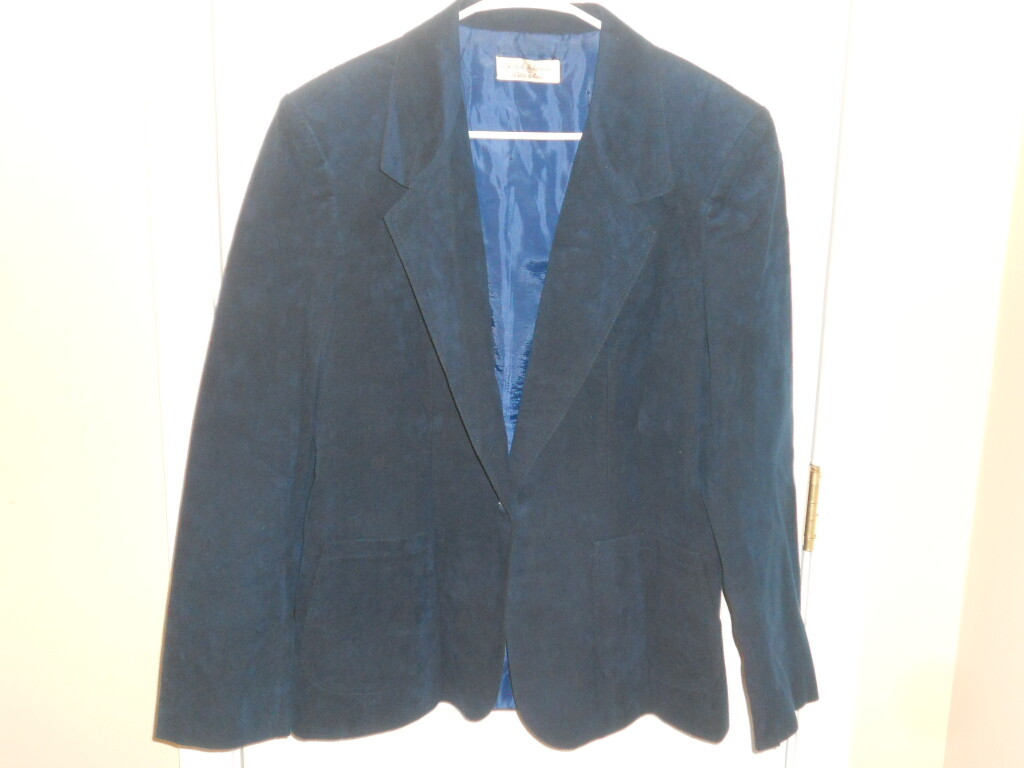1970’s Adolph Schuman for Lilli Ann Navy Blue Blazer Size 16 Women Ultra Suede