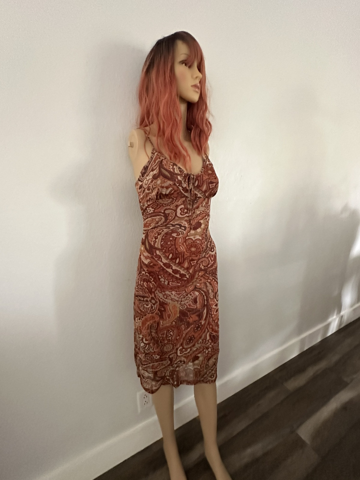 Vintage 1990s y2k Charlotte Russe Midi Dress Neutrals Paisley Fairycore Size M
