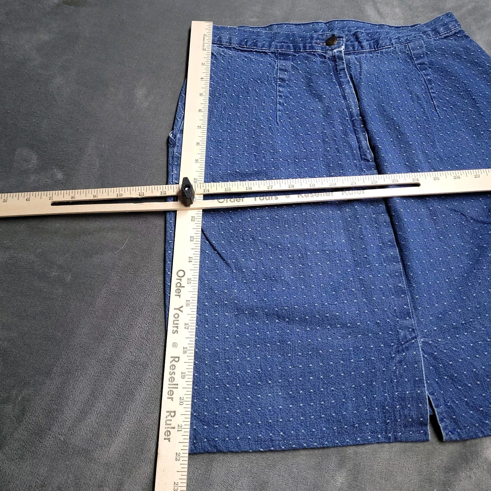 Vtg 80s Kayo California Denim Dot Skirt USA Made Size 13 Cotton Modest