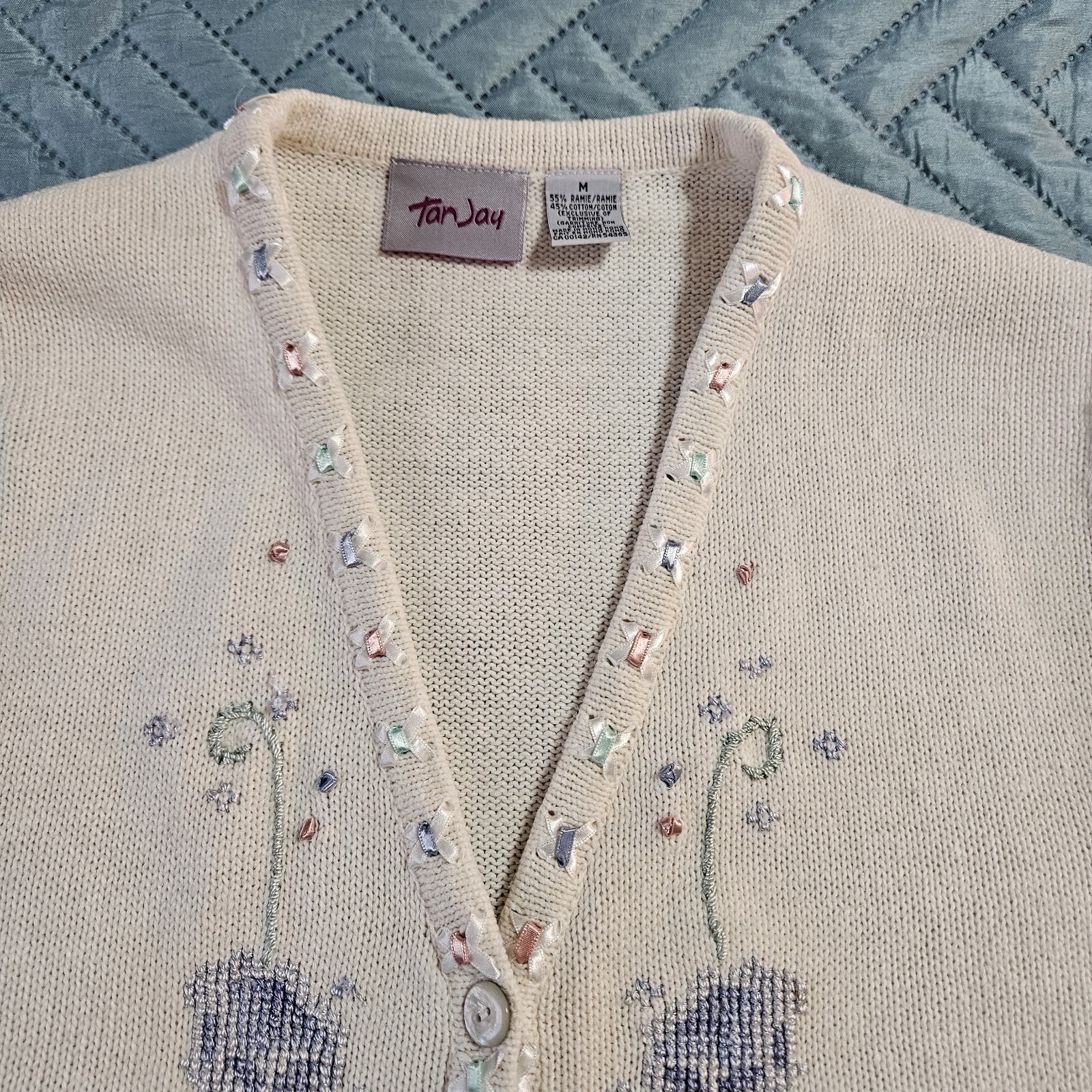 Vintage TanJay Women’s Vest Size Medium Lavishly Decorated Ribbon Flowers Beads