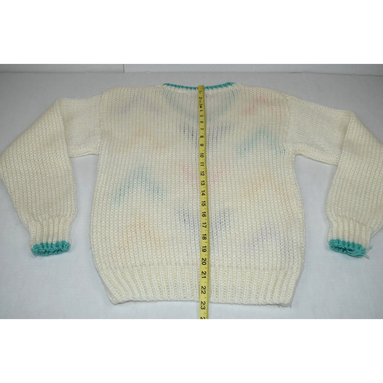 Vintage Sweater McGregor Size S/M 70s 80s White Knit Pastel Chevrons Pattern