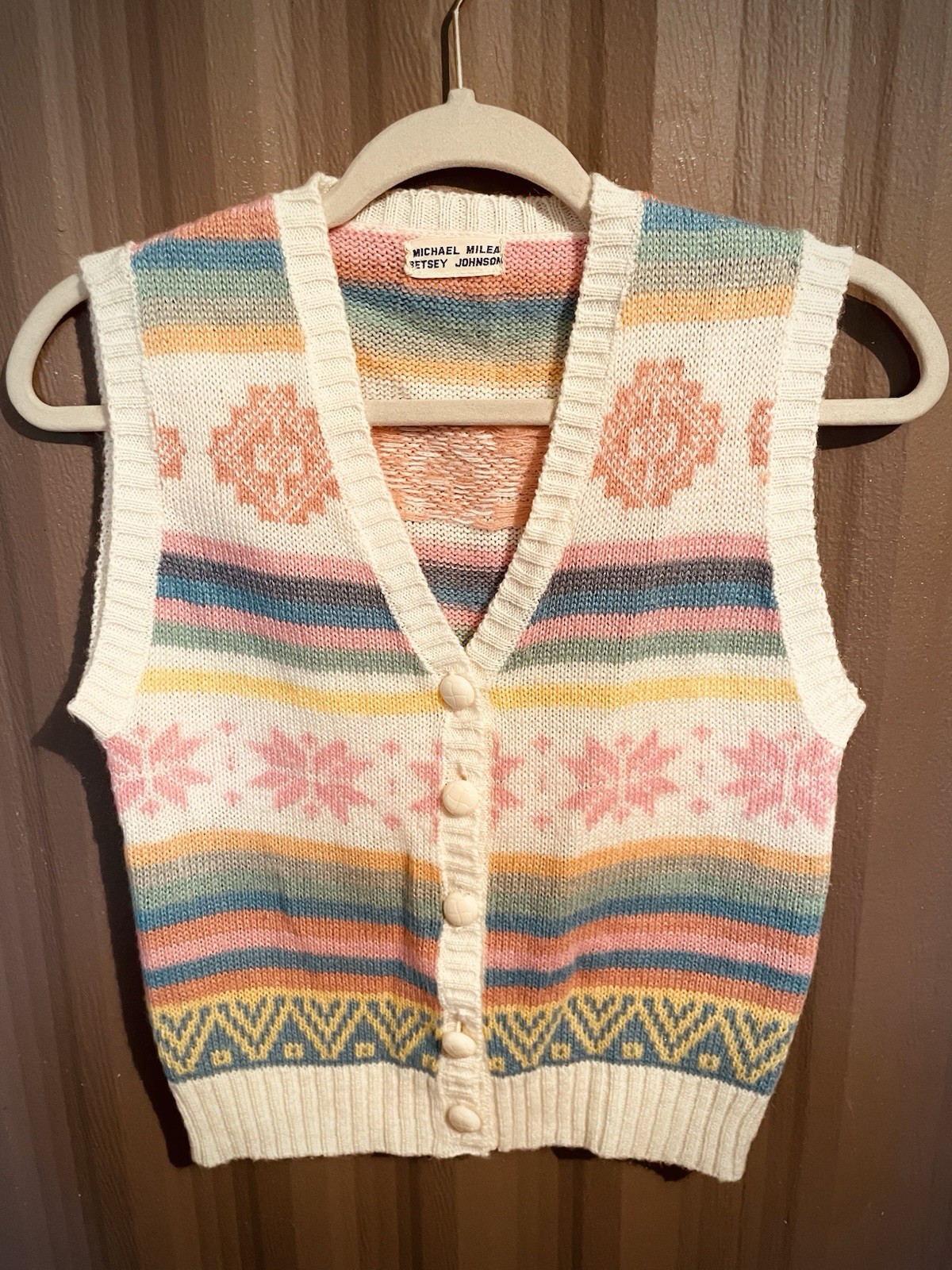 RARE 70s VTG Betsey Johnson Michael Milea Sweater Vest Pastel Kawaii S/M