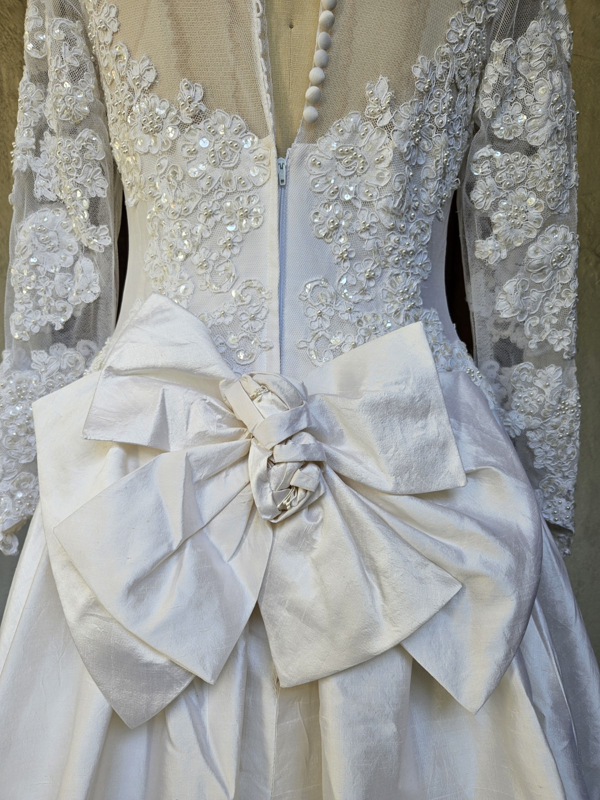 Vintage 90s Wedding Dress Princess Ballgown Basque Waist Silk Dupioni Size 10
