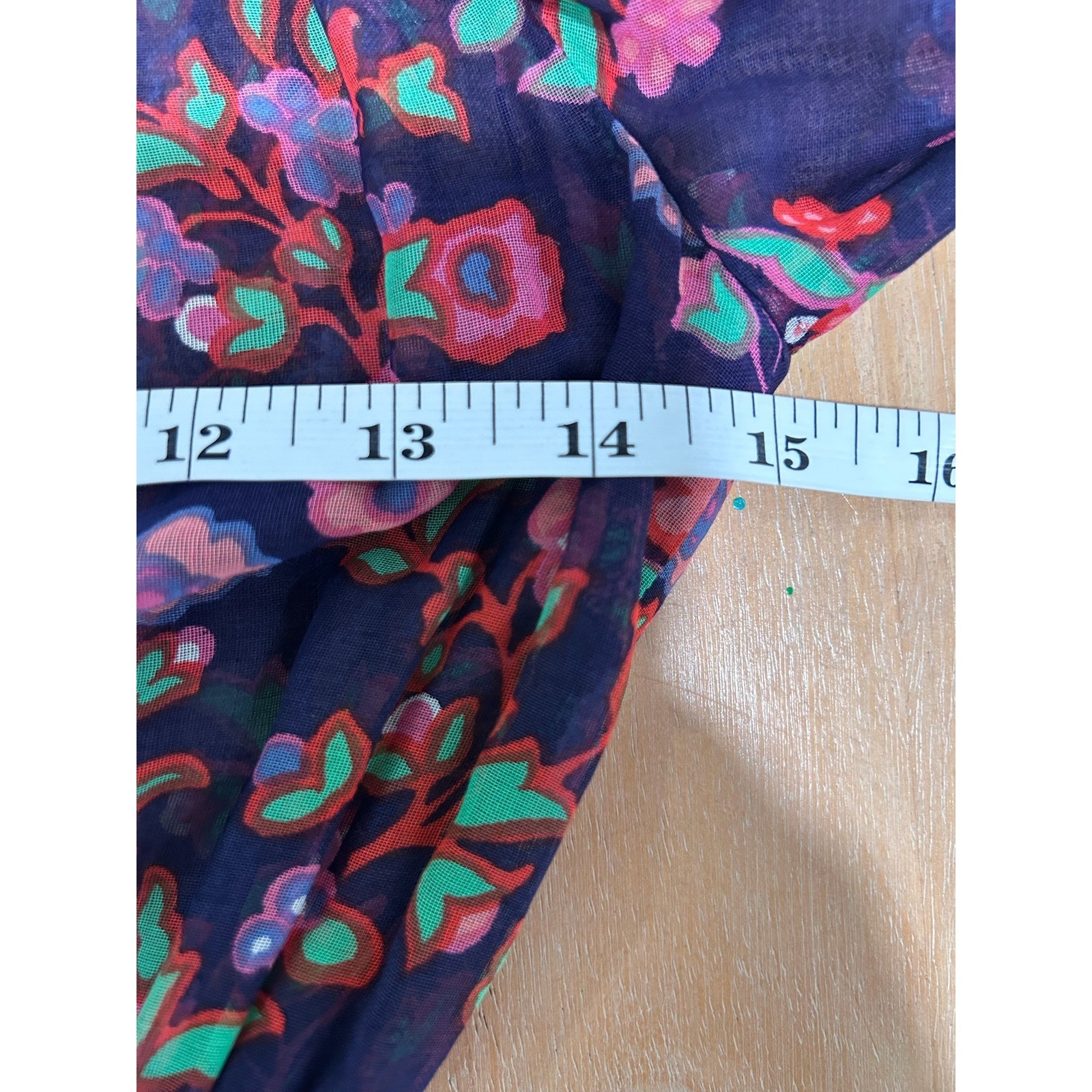 VintageTed Lapidus Paris Floral Dress Sz 42 Navy Blue Boho Ruched Feminine Fairy