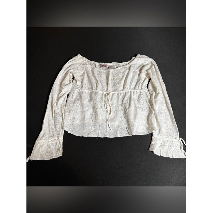 Bill Blass Jeans White Boho Peasant Crop Top PM Cottagecore Y2K