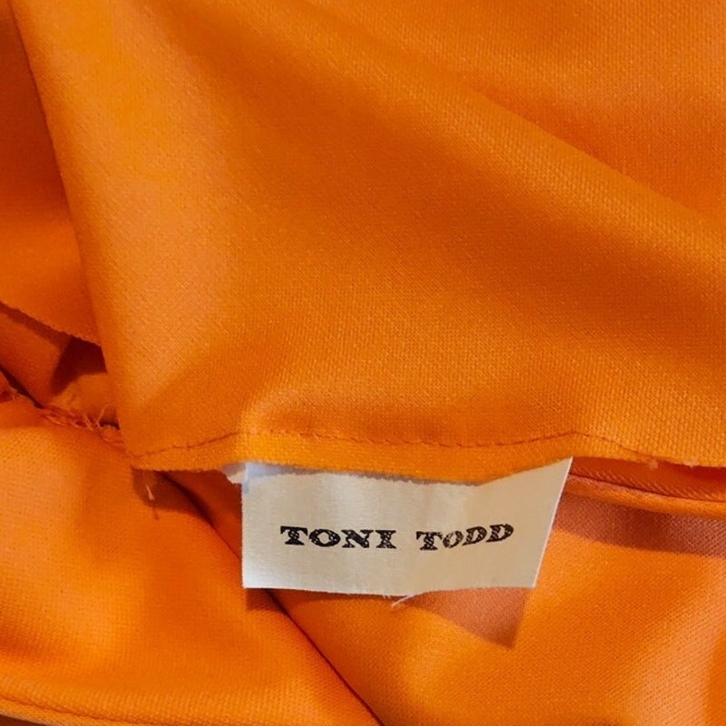 VTG 70s Toni Todd Orange Maxi Dress S Double Knit Polyester Faux Wrap Belted