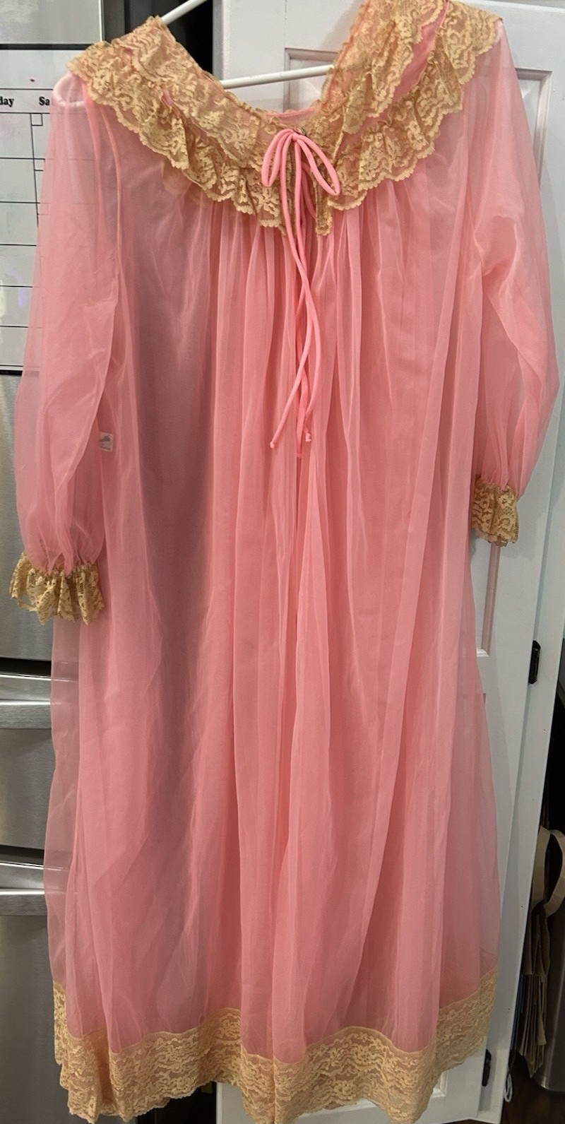 Vintage Jenelle Of California Peignoir Chiffon Nightgown Robe Set Bright Pink