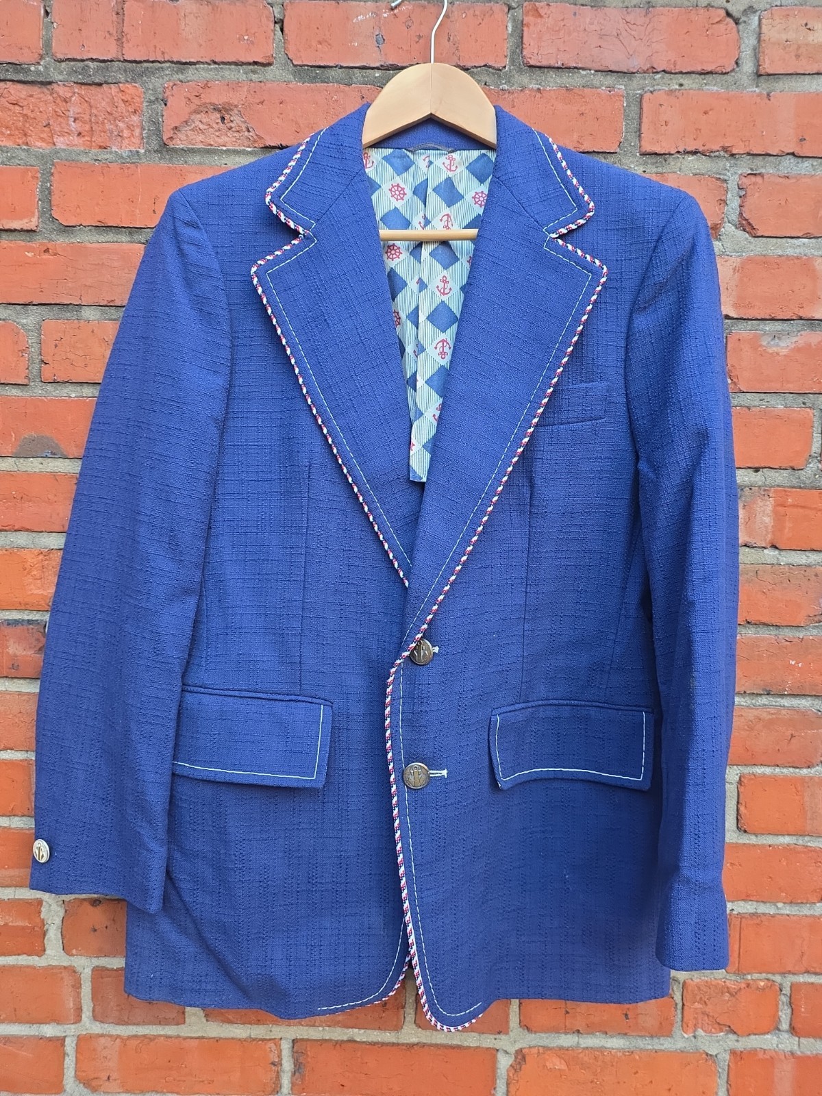 Vintage 1970’s Women’s Nautical Blazer Navy Anchor Buttons 38 Bust
