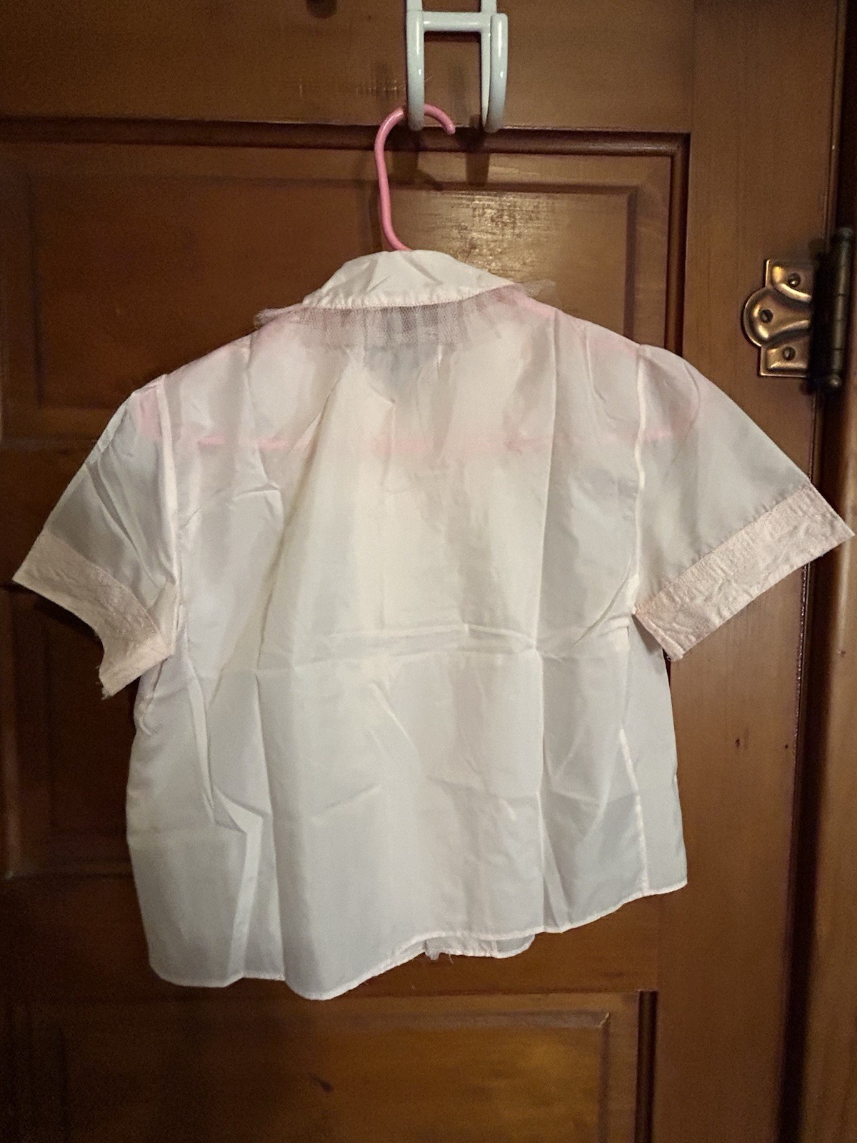 Vintage Pink Bed Jacket Embroidery And Tulle Trim Ribbon Ties No Tag