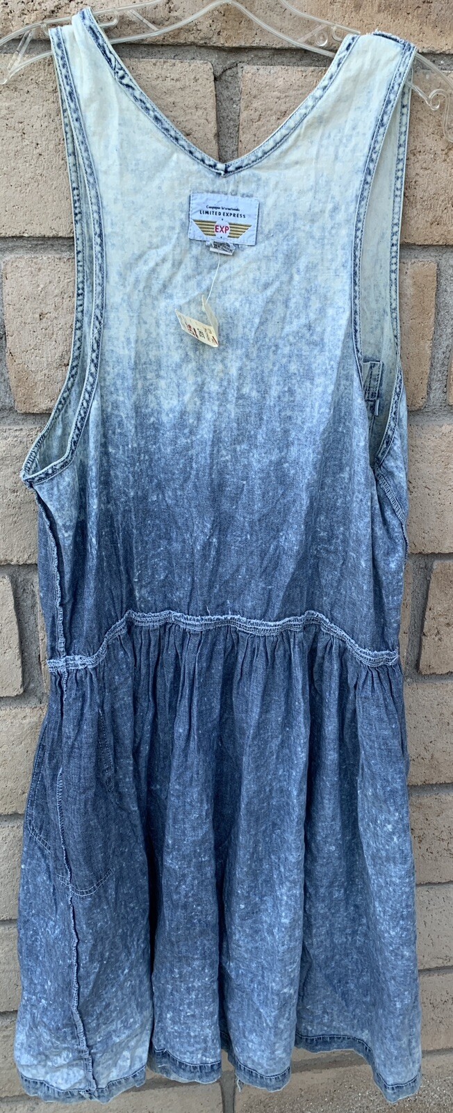 Vintage Limited Express EXP Acid Wash Denim Jumper Dress Pockets 1980s Size L