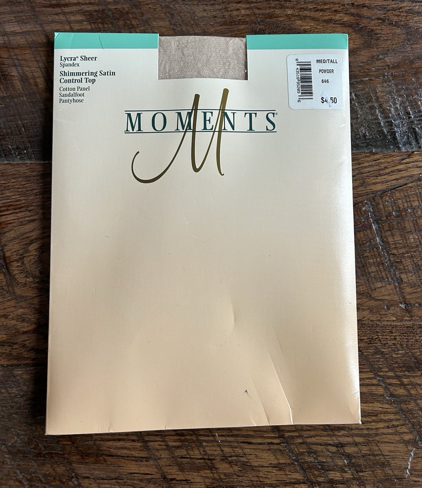 MOMENTS Lycra Sheer Control Top Shimmering Satin Pantyhose Medium/Tall Powder