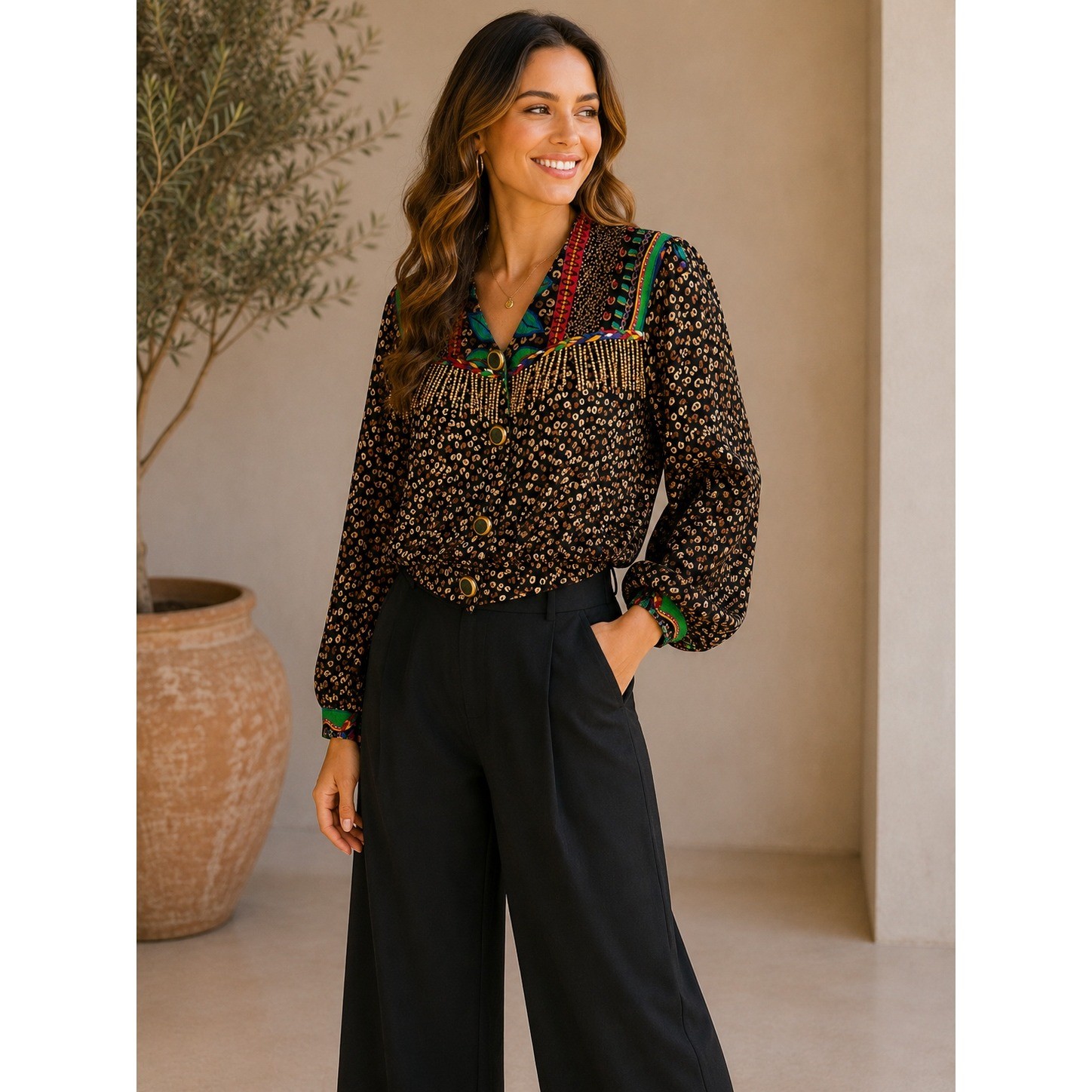 Carole Little Petites Vintage 90s Beaded Leopard Tropical Rayon Gauze Jacket 6