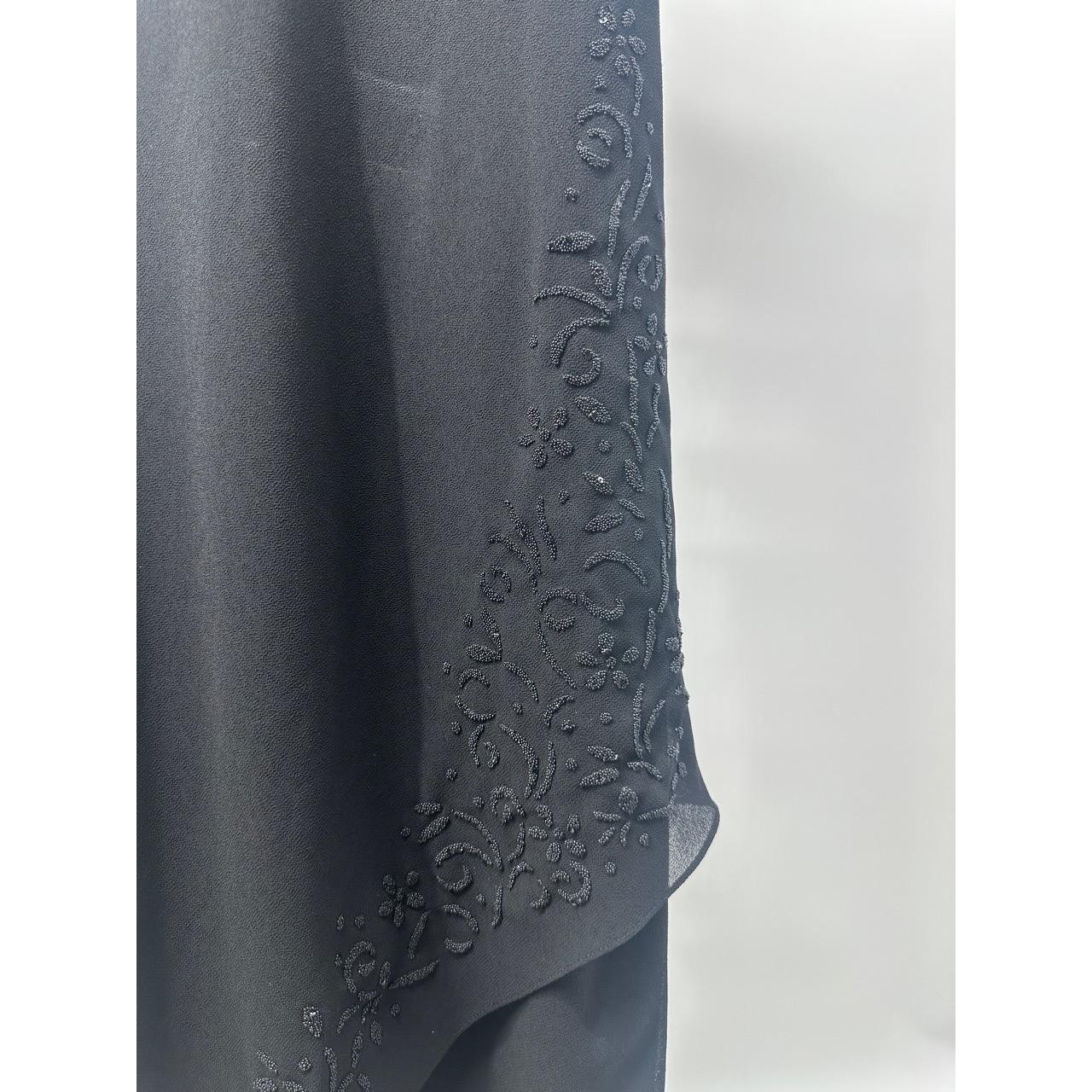 Onyx Nite Black Beaded V Neck Spaghetti Strap Vintage 90s Dress Size 14