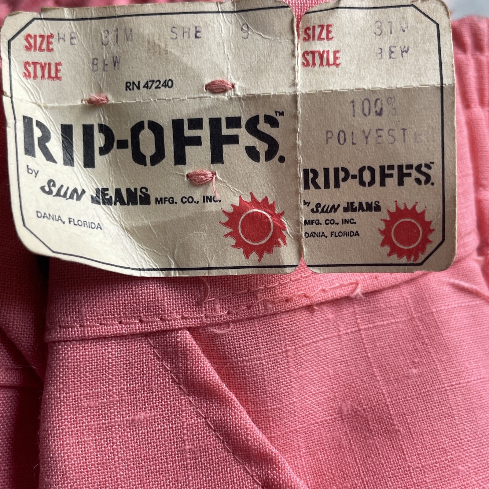 Vintage NEW 1970s Bell Bottom Sun Jeans Retro Unisex Sz 9 31”x 33” Pink Flare