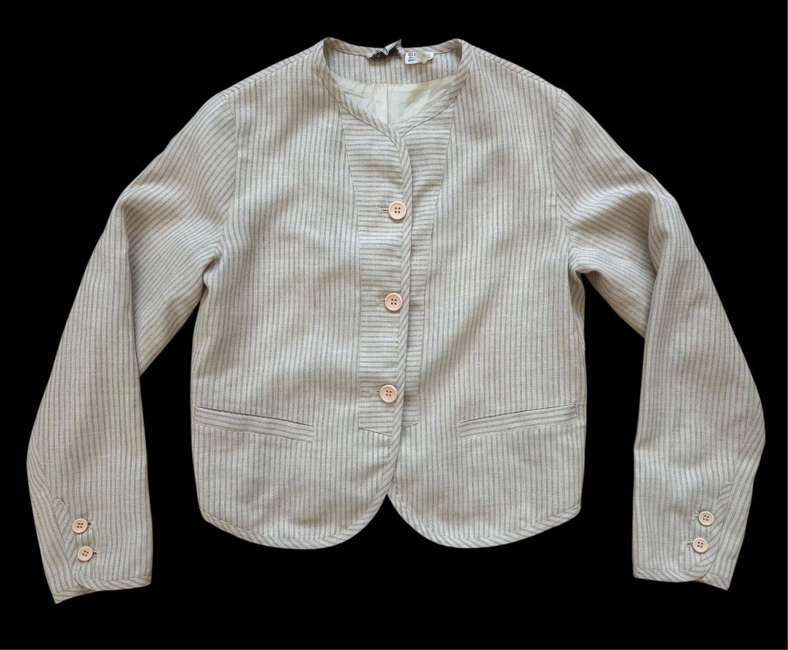 Vintage 1980s Bern Conrad Blazer Tan Striped Linen Blend Top Designer Jacket