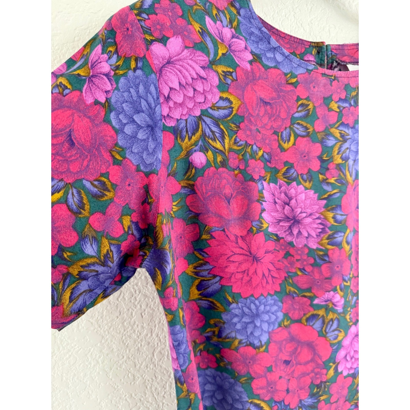 Ellen Ashley Floral Blouse Womens Medium Pink Purple Vintage 90s Top