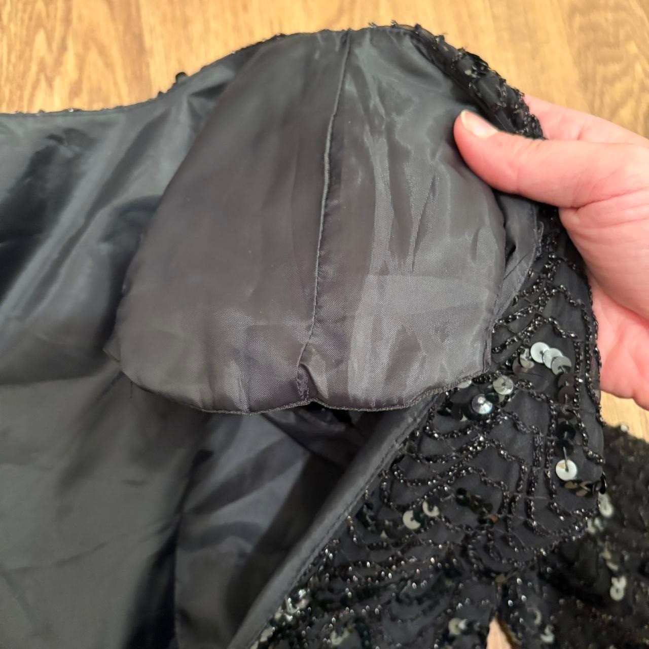 80s Vintage Black Sequin Backless Scoop Back Sheer Long Sleeve Blouse Size 10