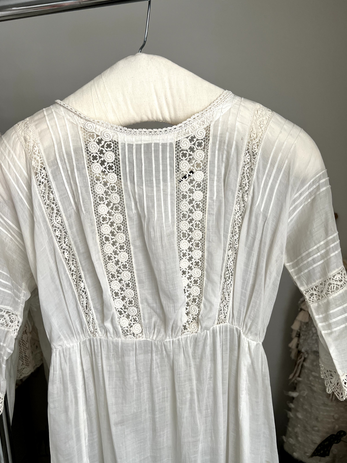 Antique Edwardian Irish Lace Pintucking Cotton Lawn Lingerie Tea Summer Dress