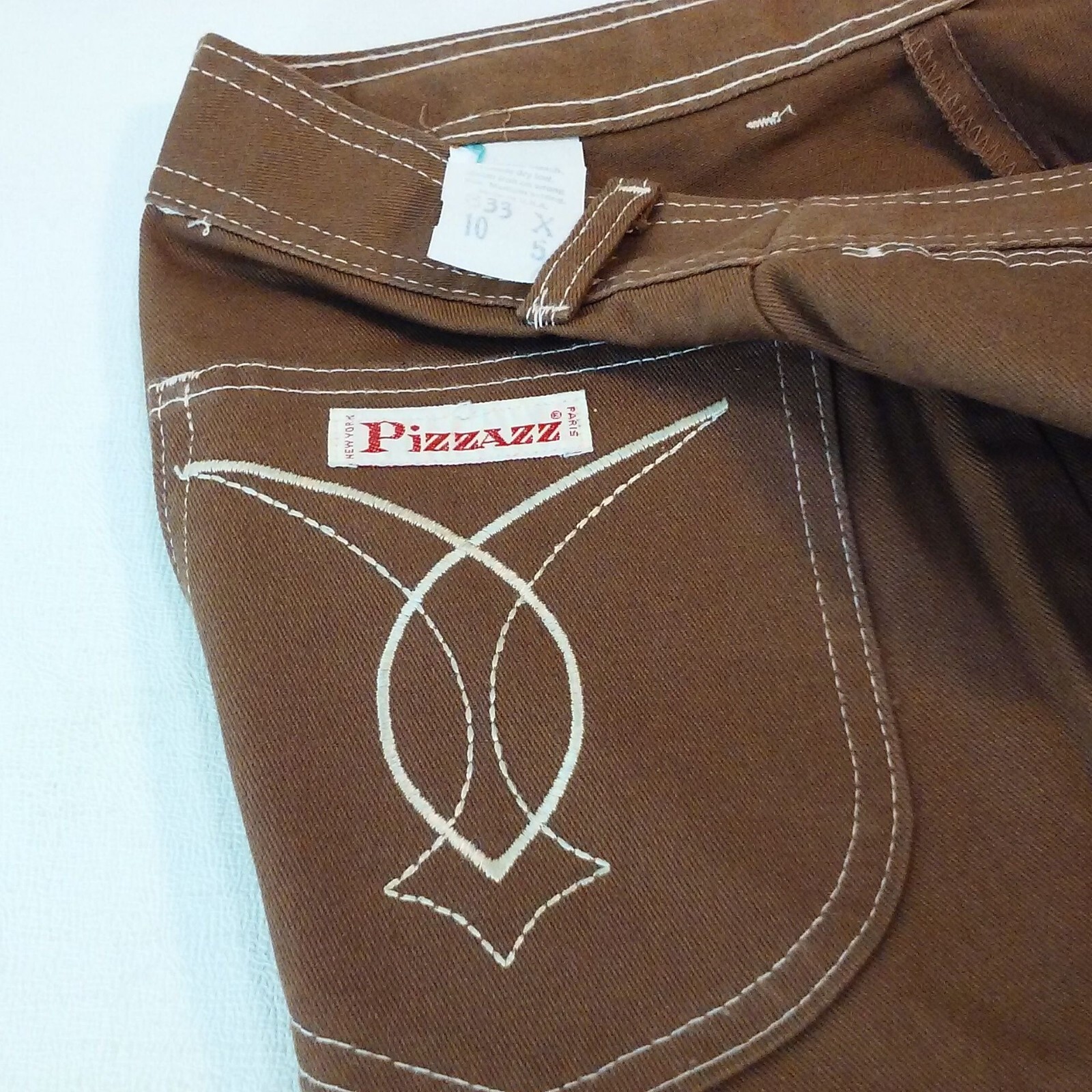 NWOT Vintage 70s Pizzazz Mod Retro Disco Pant Jeans -10 Pockets Wide-Leg Brown