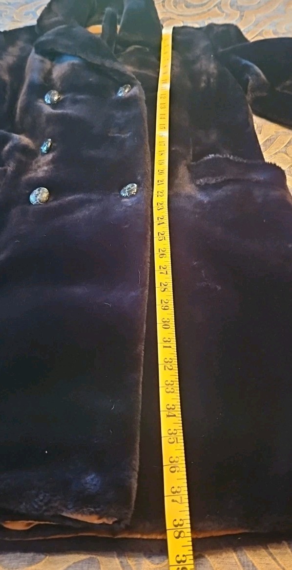 Borg-Alaskan Kashan Stanley Blacker Coat Black Faux Fur Double Breasted Lined