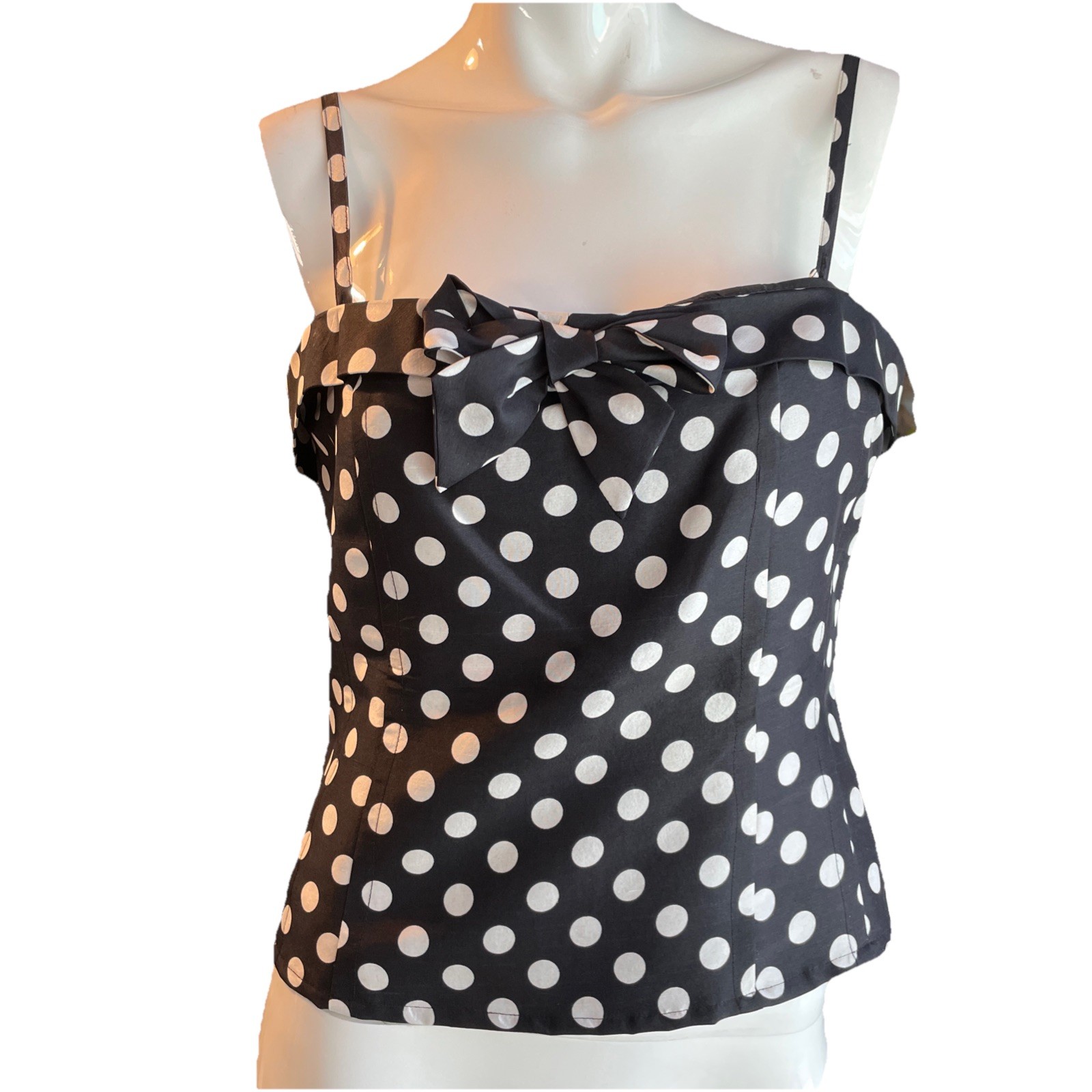 Vintage Silkland Blouse Top BlackWhite 100% Silk Tank Spaghetti Strap SzM