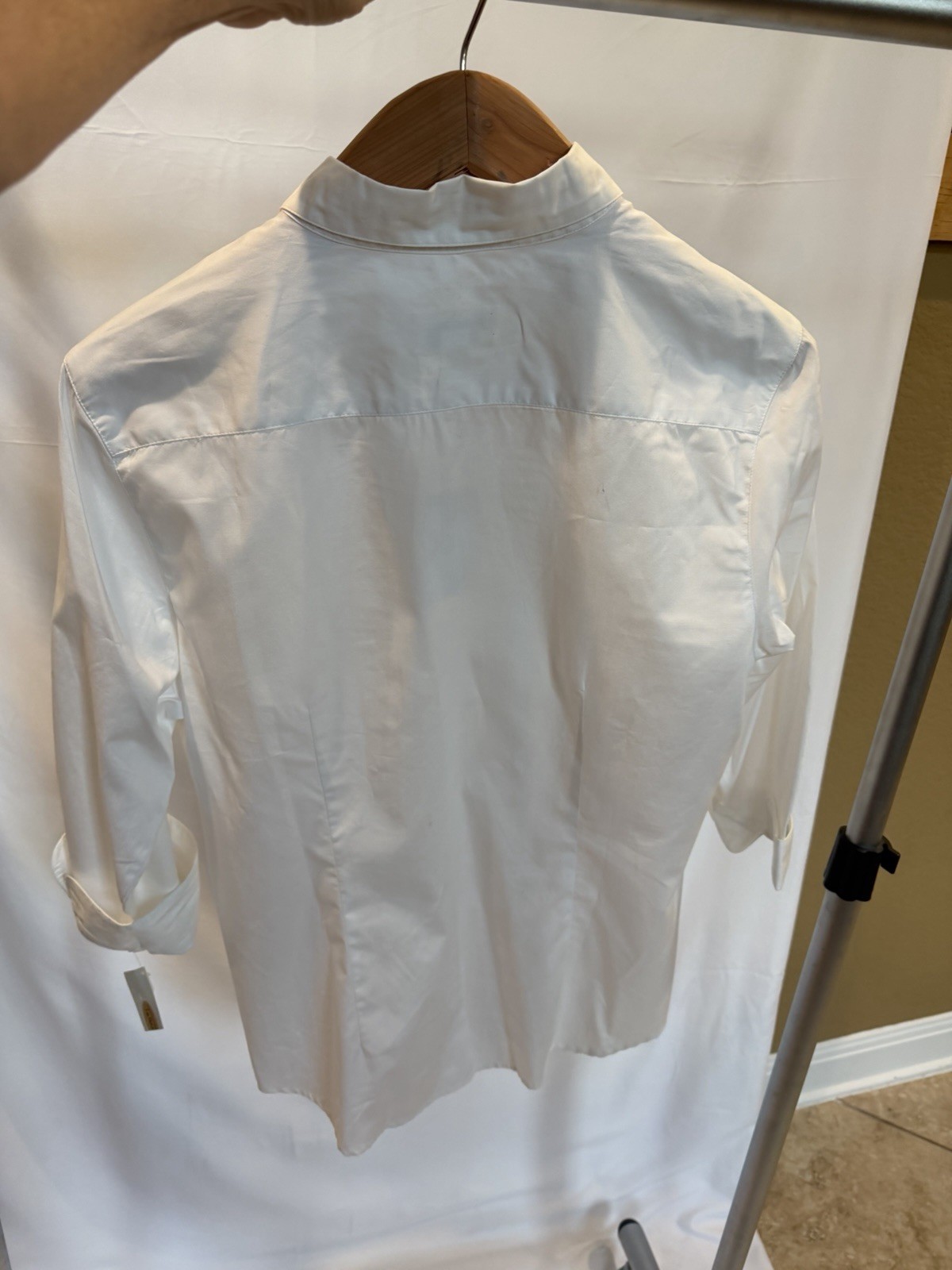 Talbots Vintage White Collared 3/4 Length Sleeve Button Closure Size L