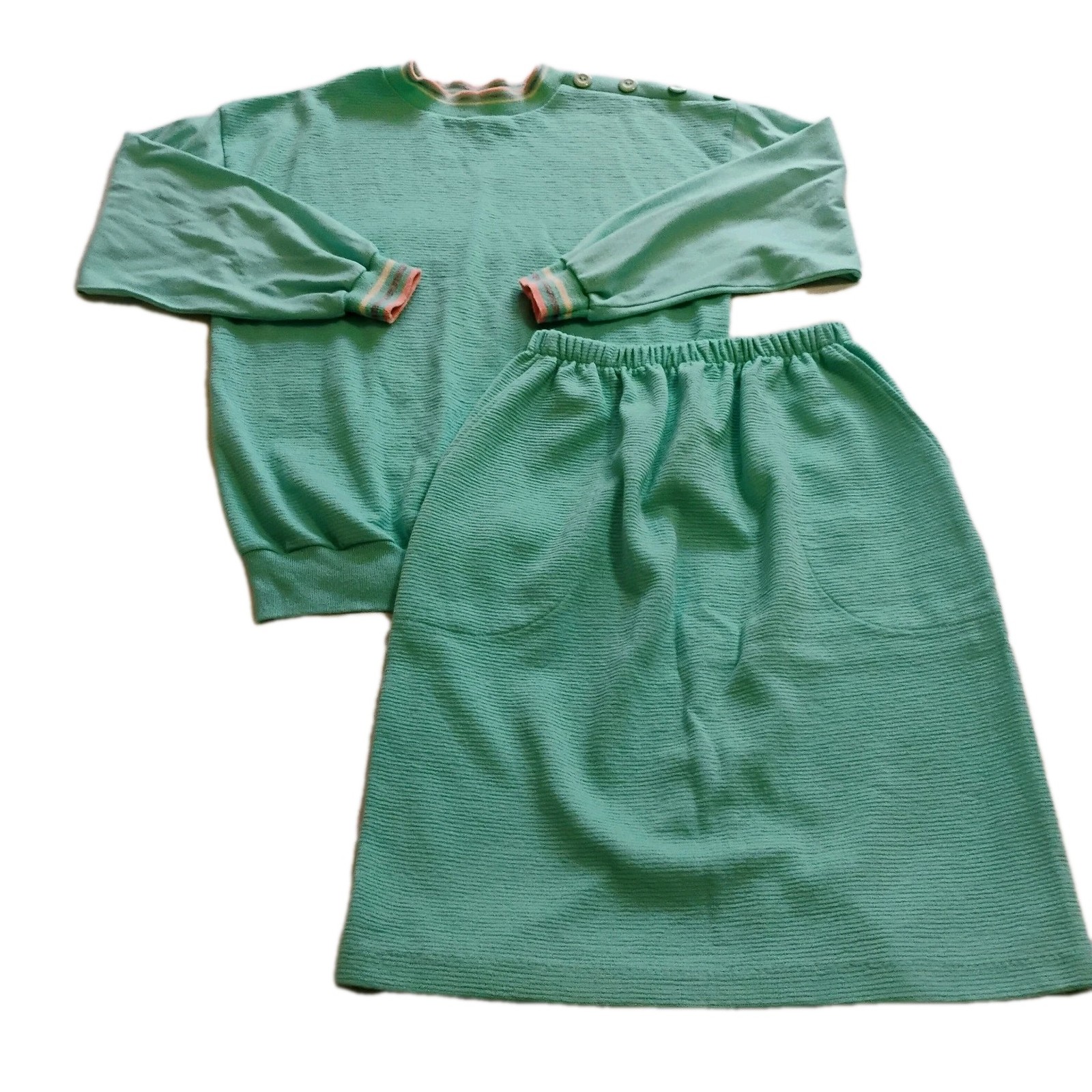 Vintage 80s Perry New York Skirt And Shirt Matching Set Wintergreen Sz Small Med