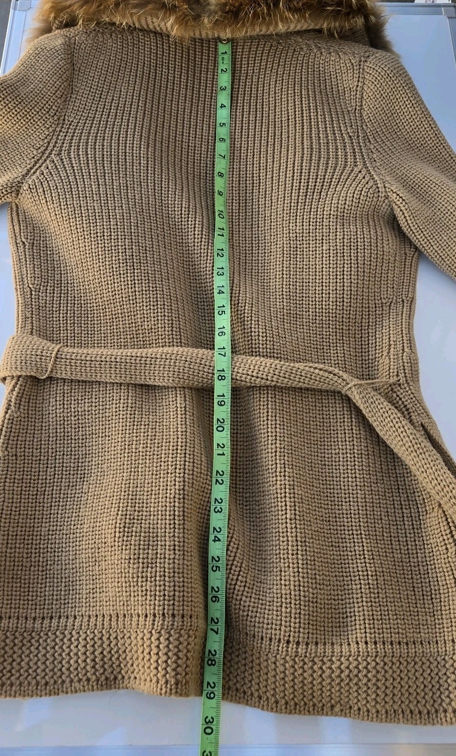 Vintage Murra Furs Collar Ruff Camel Colored Belted Open Front Cardigan Jacket S