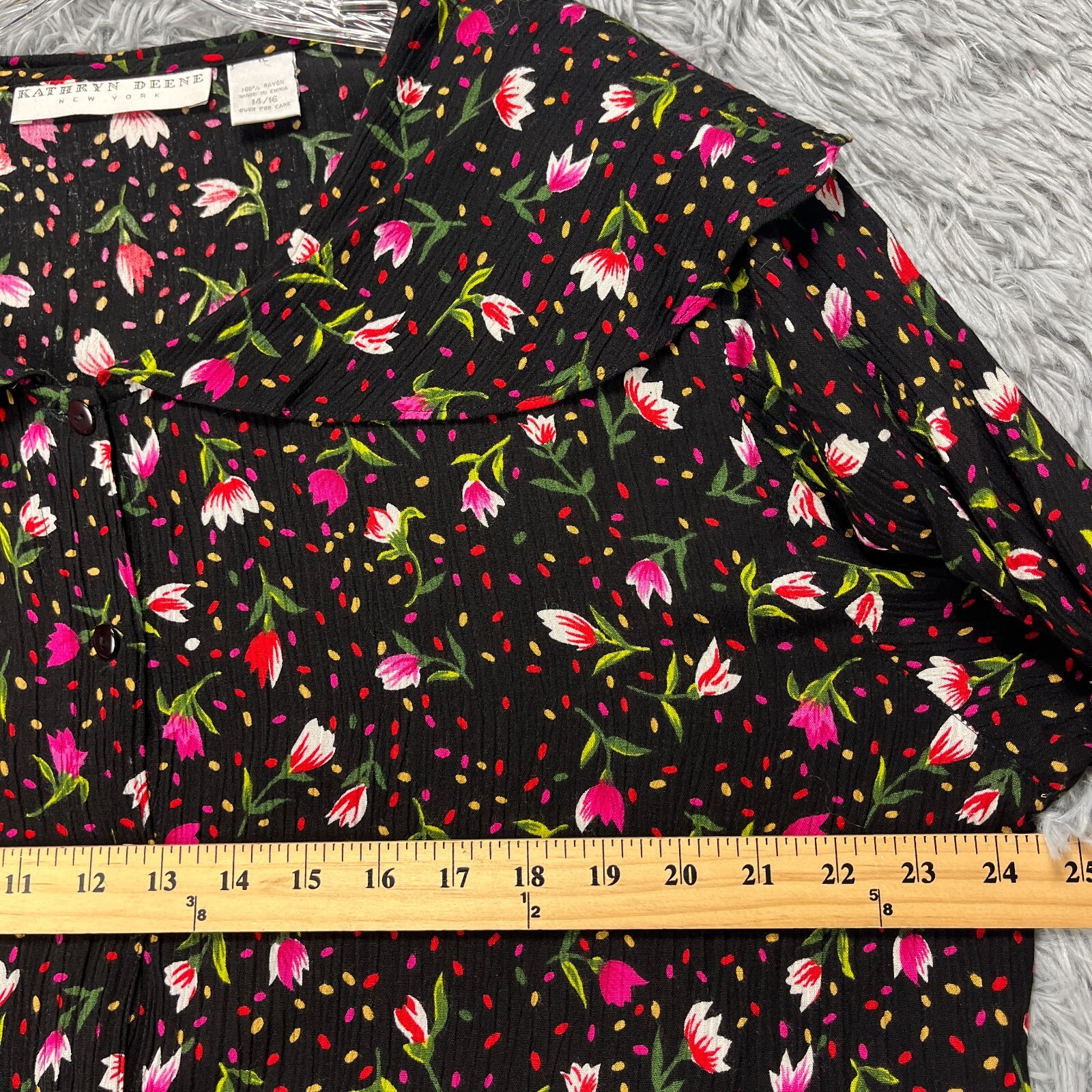 VTG Kathryn Deene Blouse Womens 14/16 Floral Button Peter Pan Collar Cottagecore