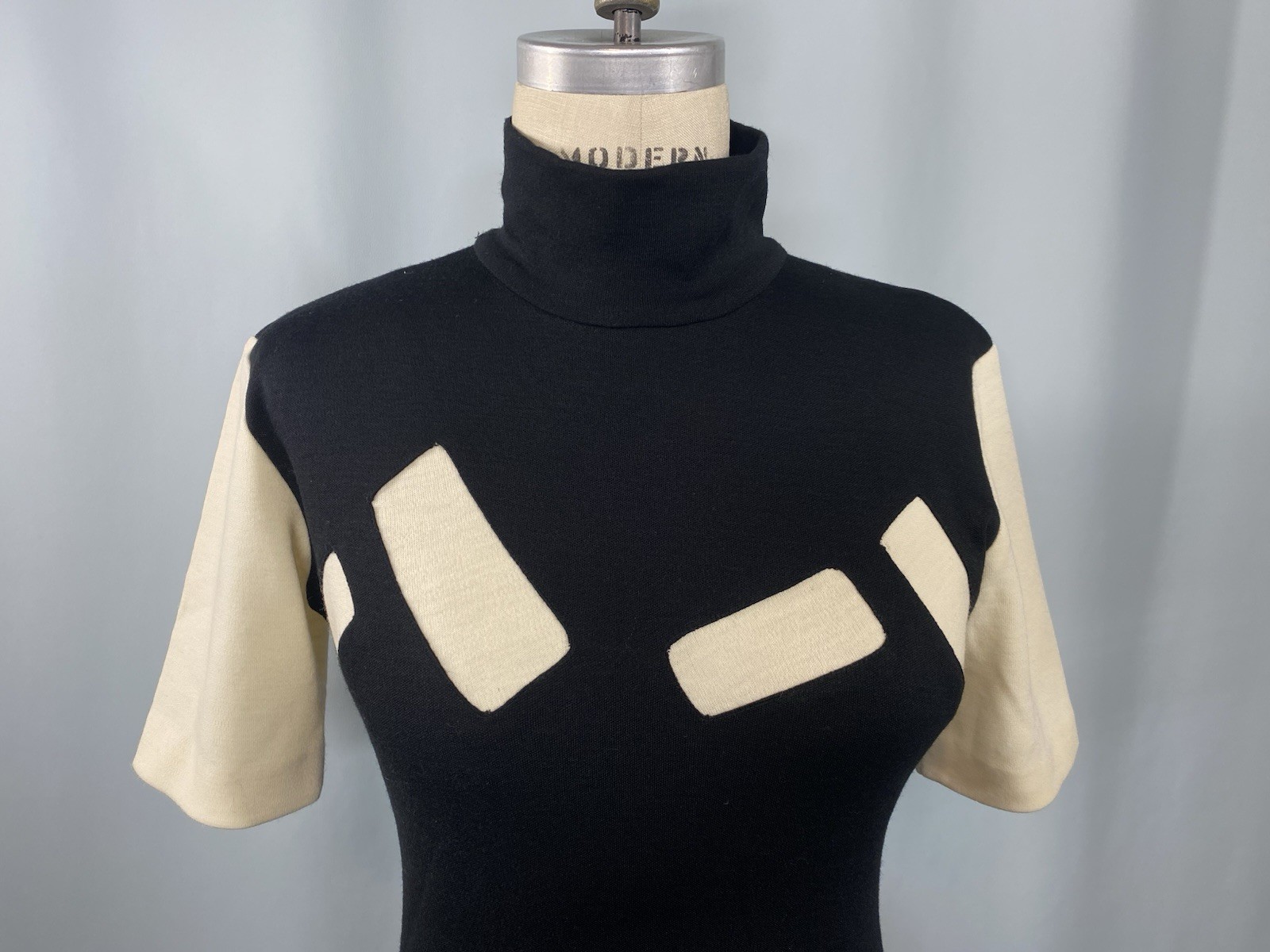 ETHAN COHAN GALLERY Vintage Dress SMALL PETITE Wool black ivory white 80s 90s