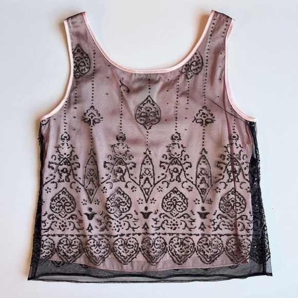 Vintage K Studio Collection Beaded Pink and Black Mesh Top
