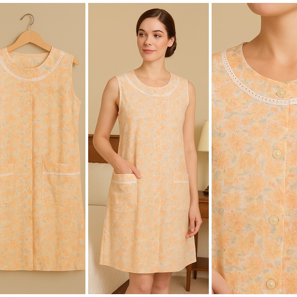 Vtg Floral Sleeveless Housecoat 60s 70s Kety Big M-L Pastel Button Front Pockets