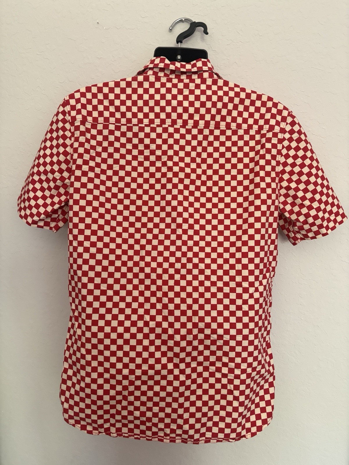 Vans Mens Classic Red Checkerboard Button Up Cotton Short Sleeve Shirt Size Lg