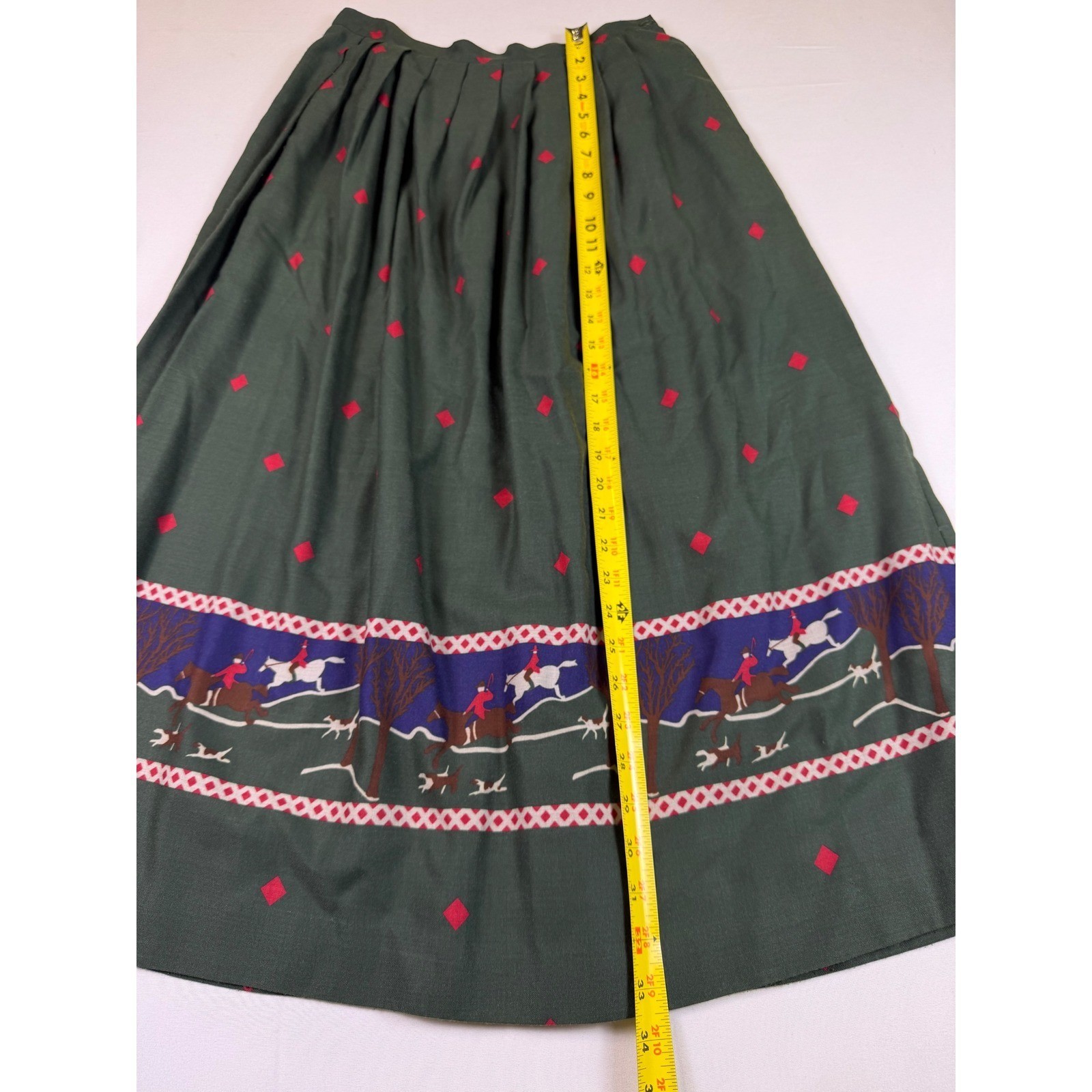 Vtg The Eagles Eye Fox Hunt Equestrian Pleated Midi Skirt Green Sz 12 (Sz 6 fit)