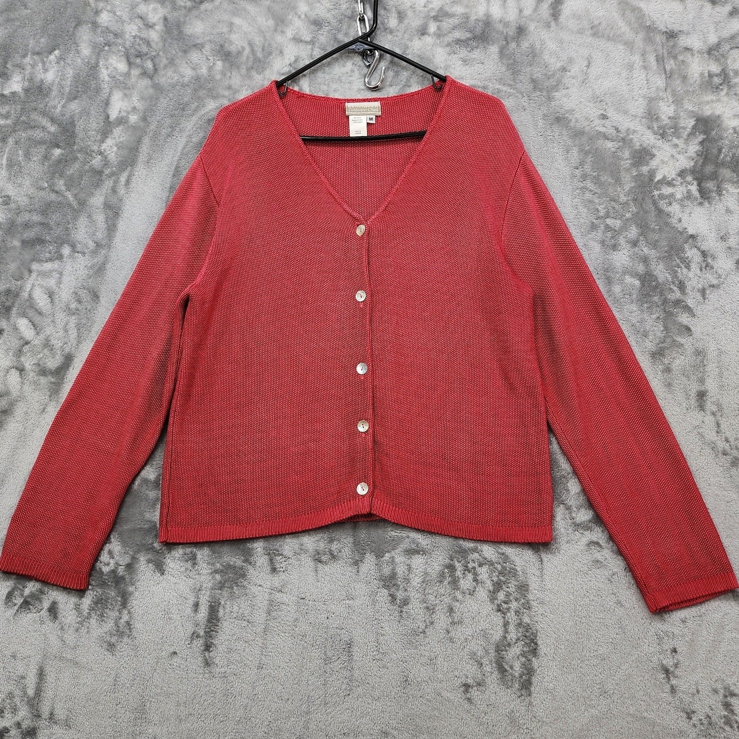 Vintage Coldwater Creek Sweater Womens M Coral Red V-Neck Rayon Cardigan Preppy