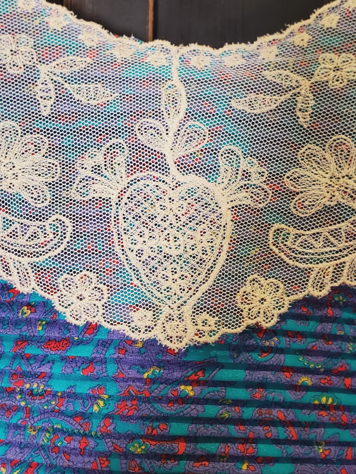 VTG Donna Morgan Non Stop 80s Cottagecore Bib Dress Cotton Paisley Lace Size 6*