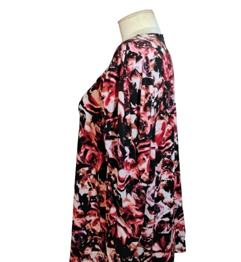 Adrienne Vittadini 2X Blouse Pink Black Floral Rhinestone Accent Stretch Top