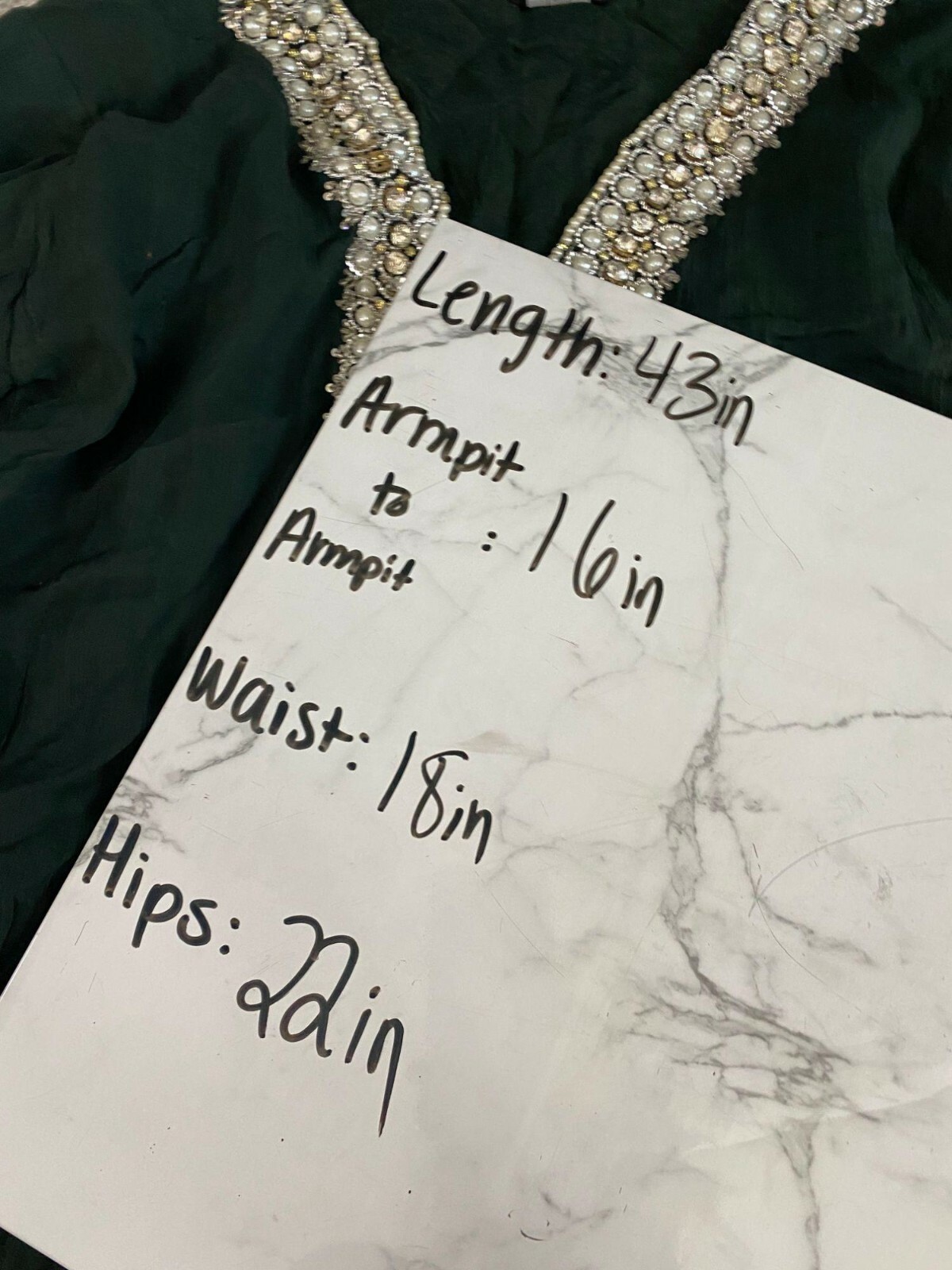 Sha Posh Women’s Dark Green Dress Long Sleeve with Pearls & Jewels Accents Size