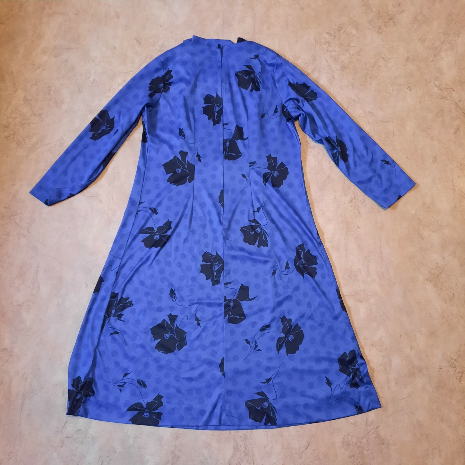 Vintage 80s British Lady ILGWU Poppy Polka-dot Blue Dress Woman’s 16.5