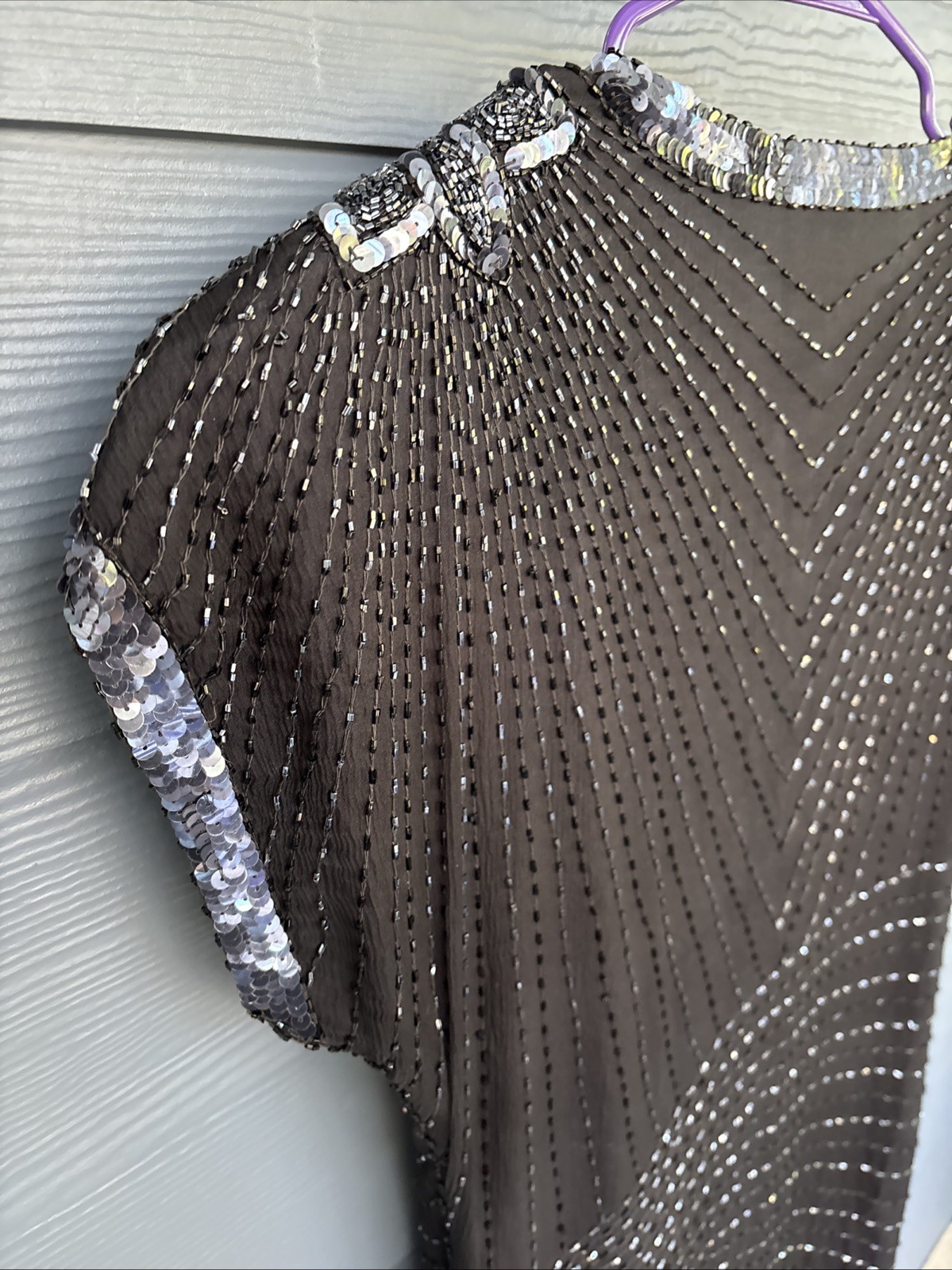 Vintage John Charles London Evening Gown Dress, Black Beaded Sequins, Size US-6