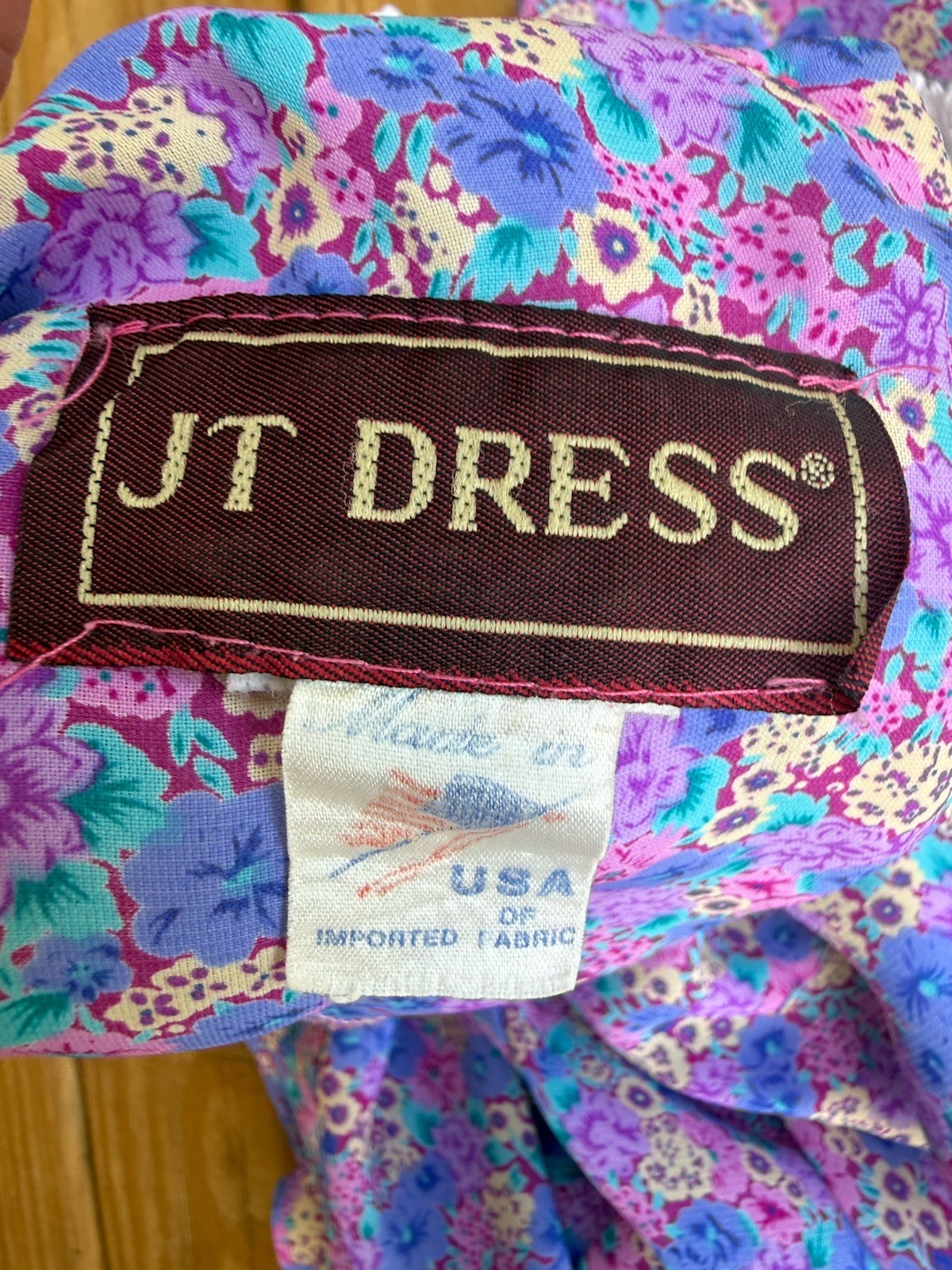 Vintage 80s JT Dress Floral Prairie Dress Lace Collar Purple Sz 6 Cinched Waist