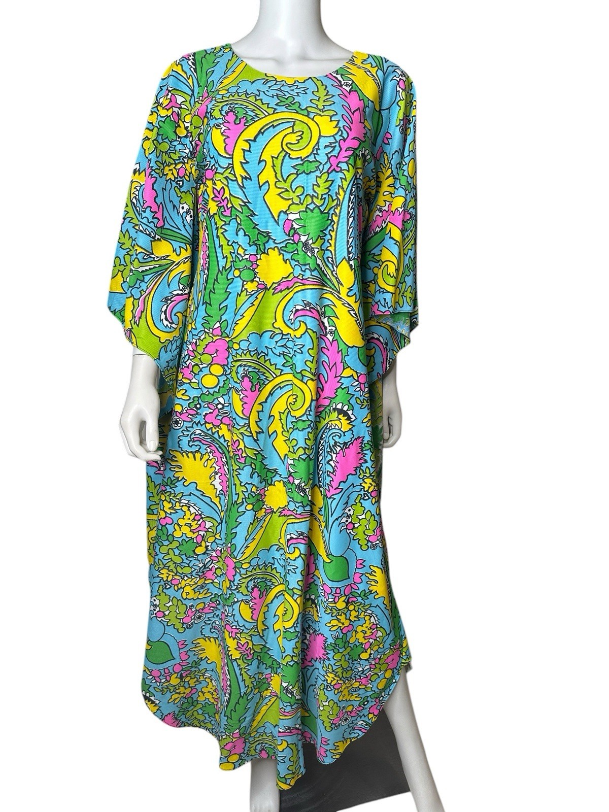 Vintage 1970s Psychedelic Circle-Sleeve Caftan | Electric Paisley Hostess Gown