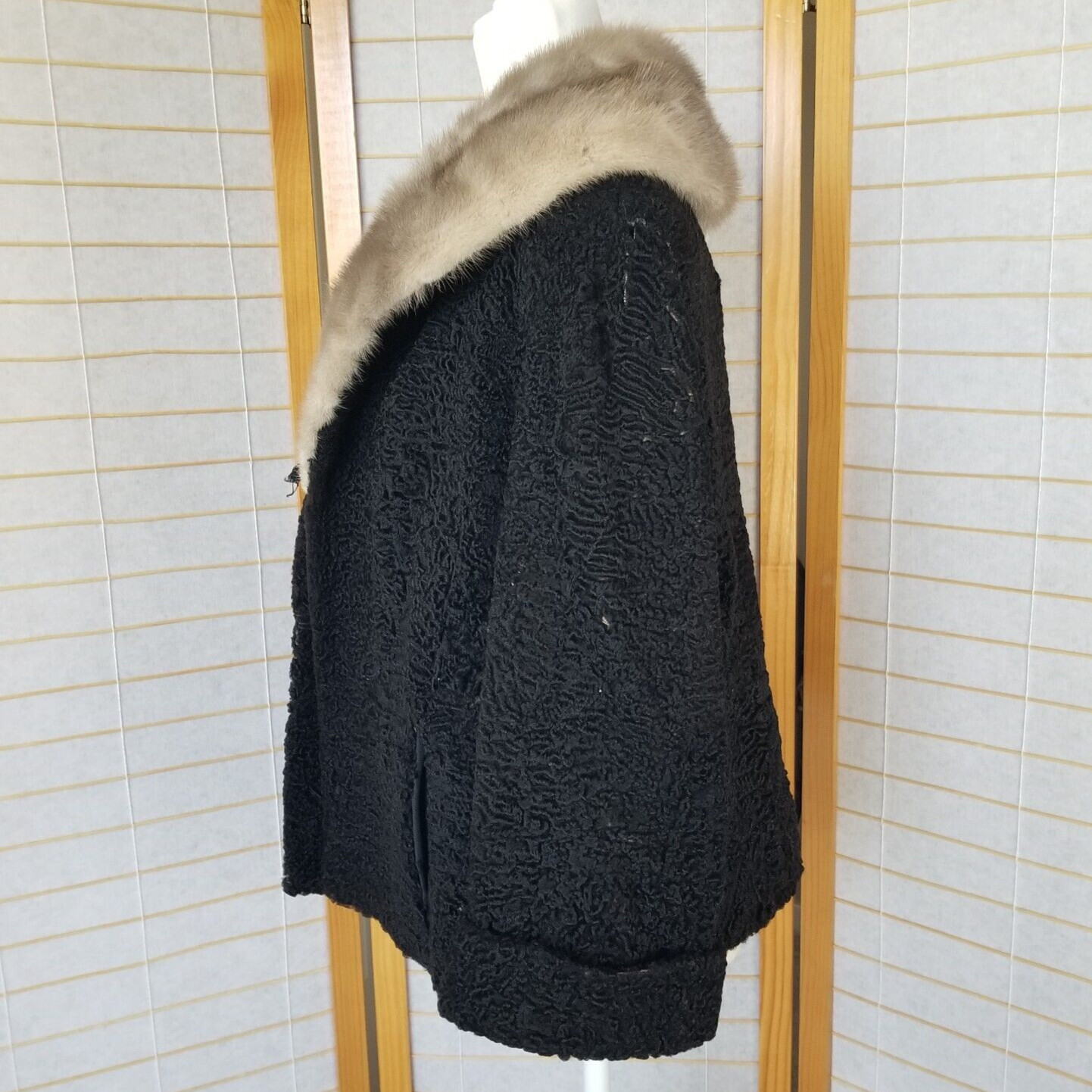 Vintage Black Wool and Mink Coat Short Opera Jacket Size M/L 1950s/60s FLAW