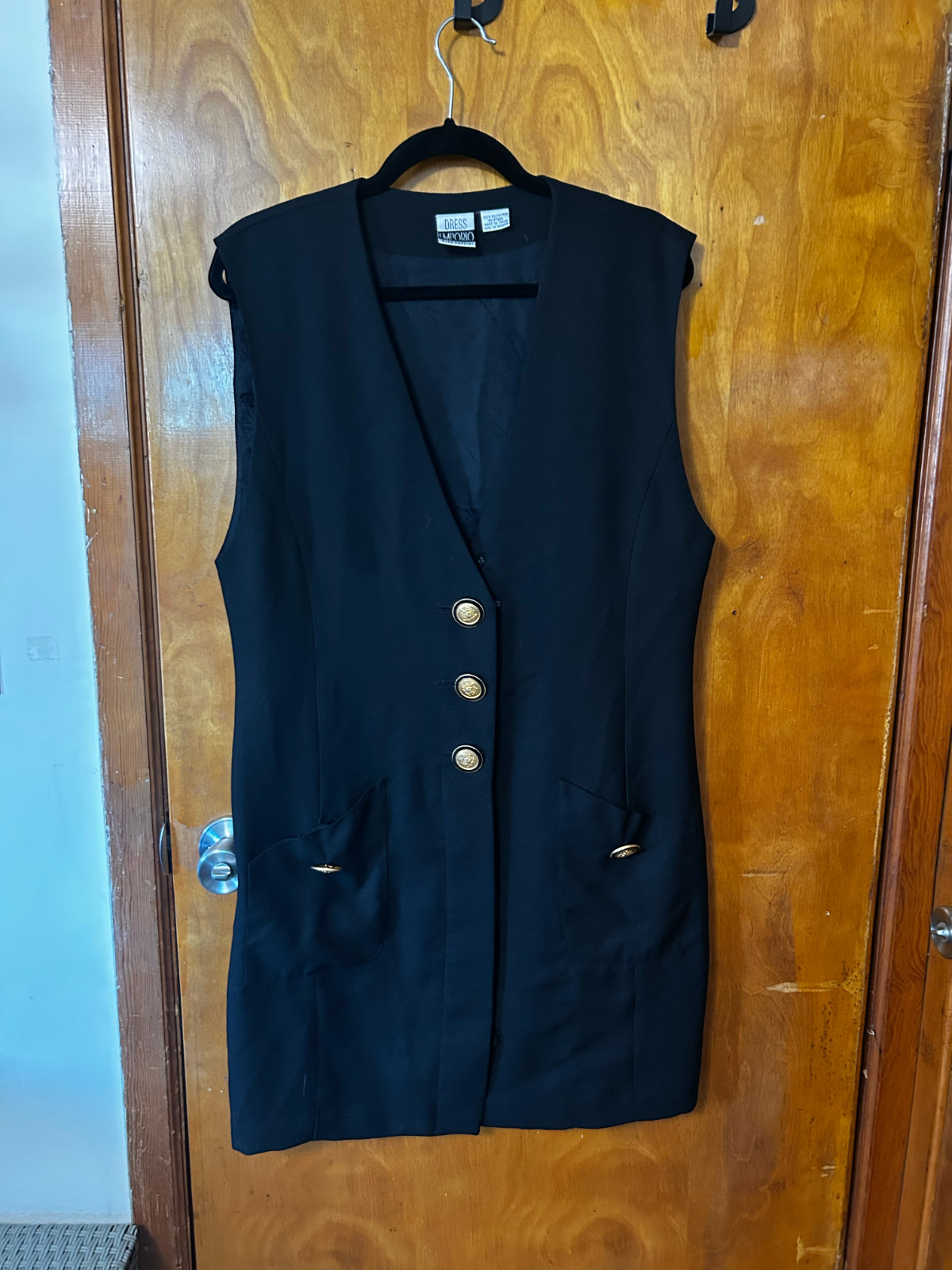 Vintage Oleg Cassini Dress Imporio Black Vest Dress Gold Buttons Fits like L