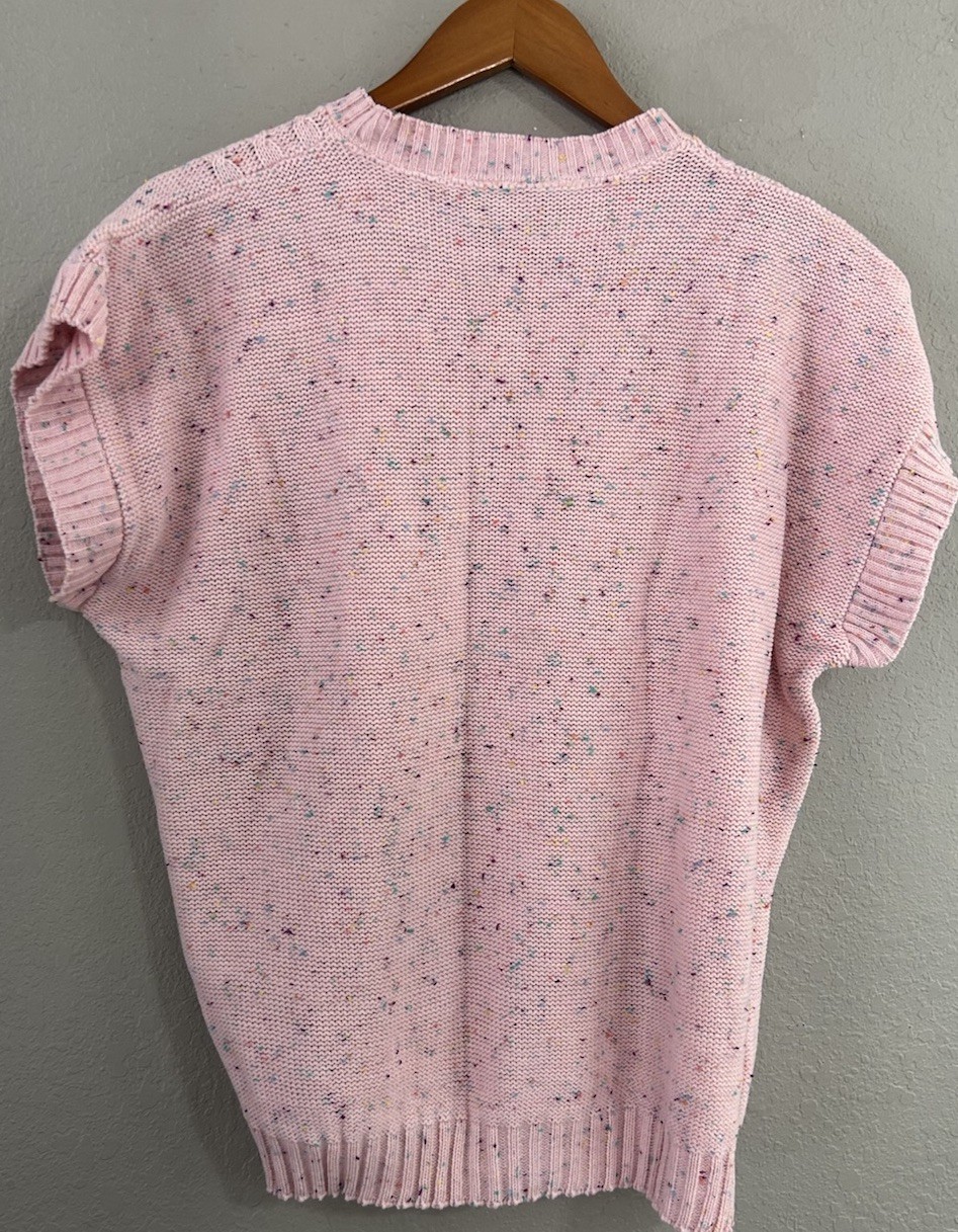 Jolie Vintage 80s Pretty In Pink Acrylic Made USA Short Sleeve Sweater Women’s M